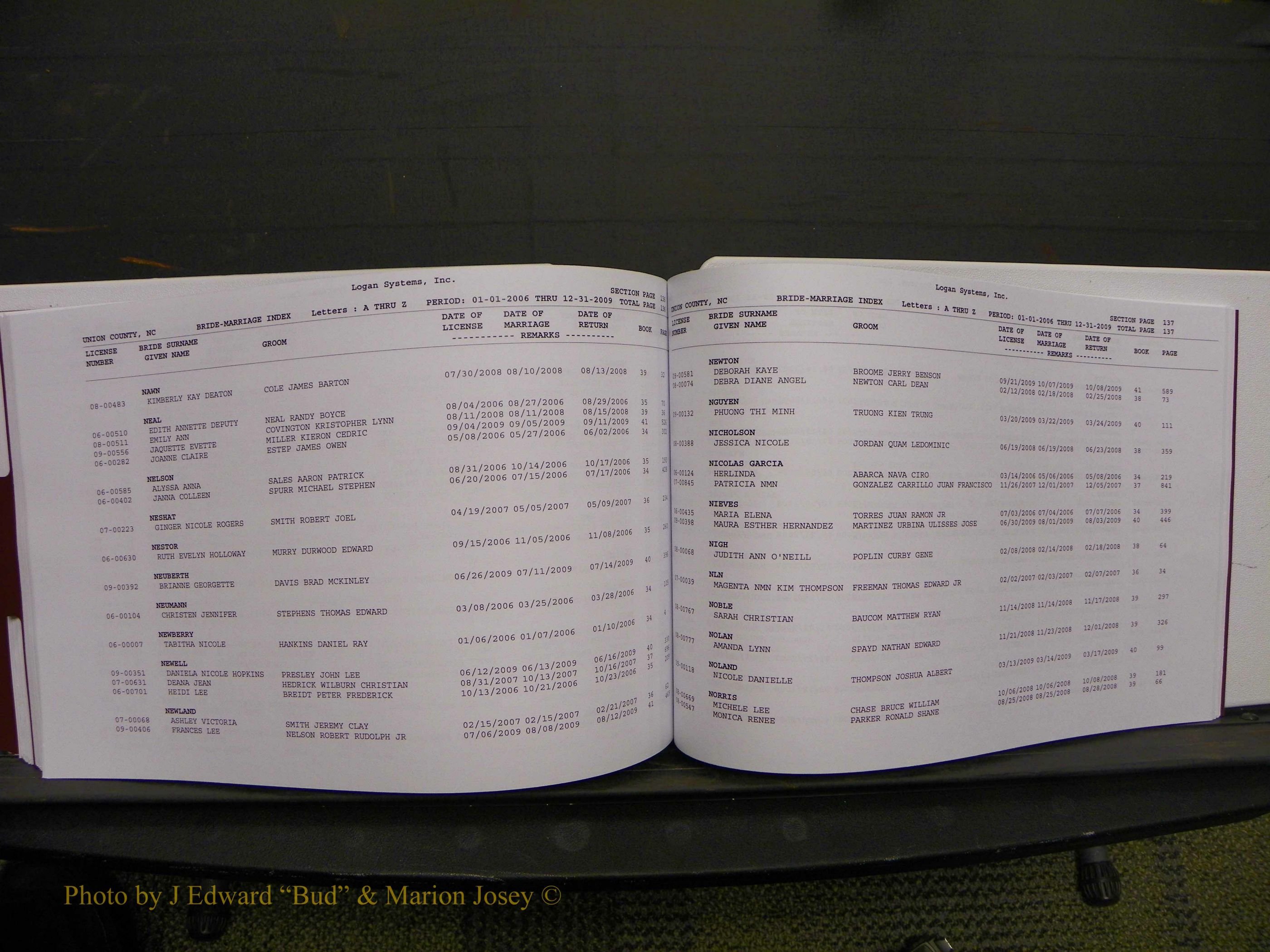 Union Co, NC Marriages Male & Female Index, 2006-2010 (299).JPG