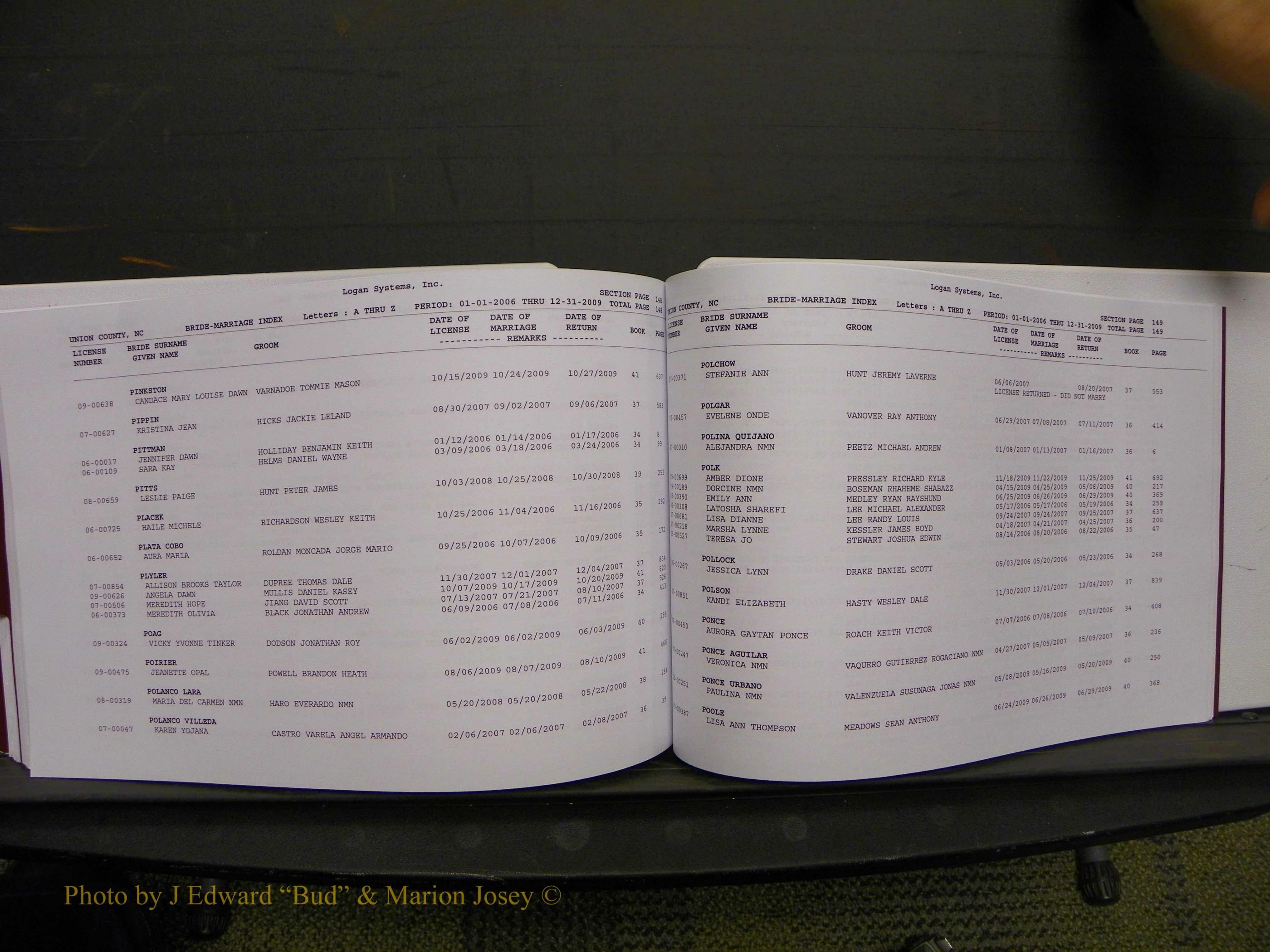 Union Co, NC Marriages Male & Female Index, 2006-2010 (305).JPG