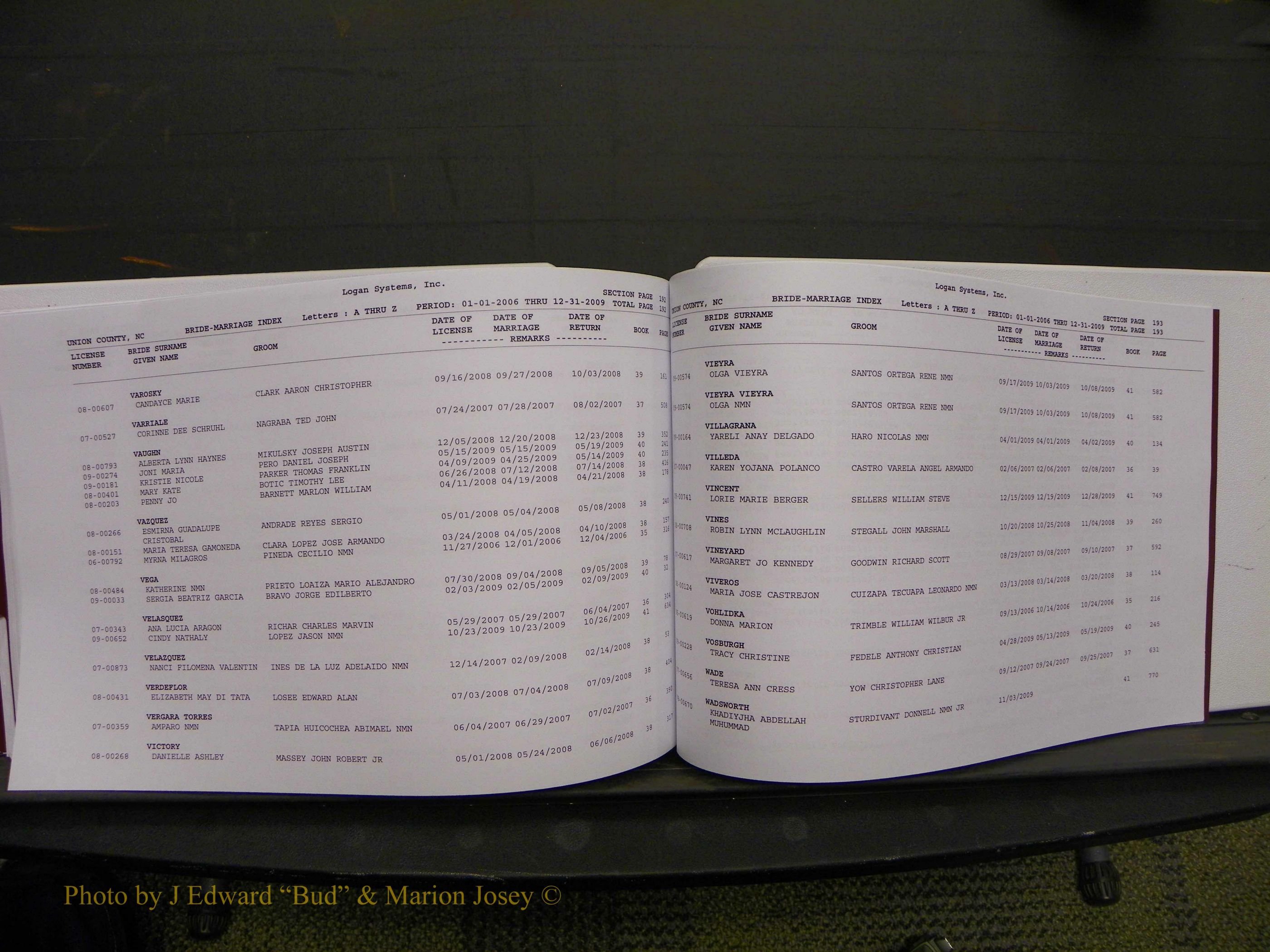 Union Co, NC Marriages Male & Female Index, 2006-2010 (327).JPG