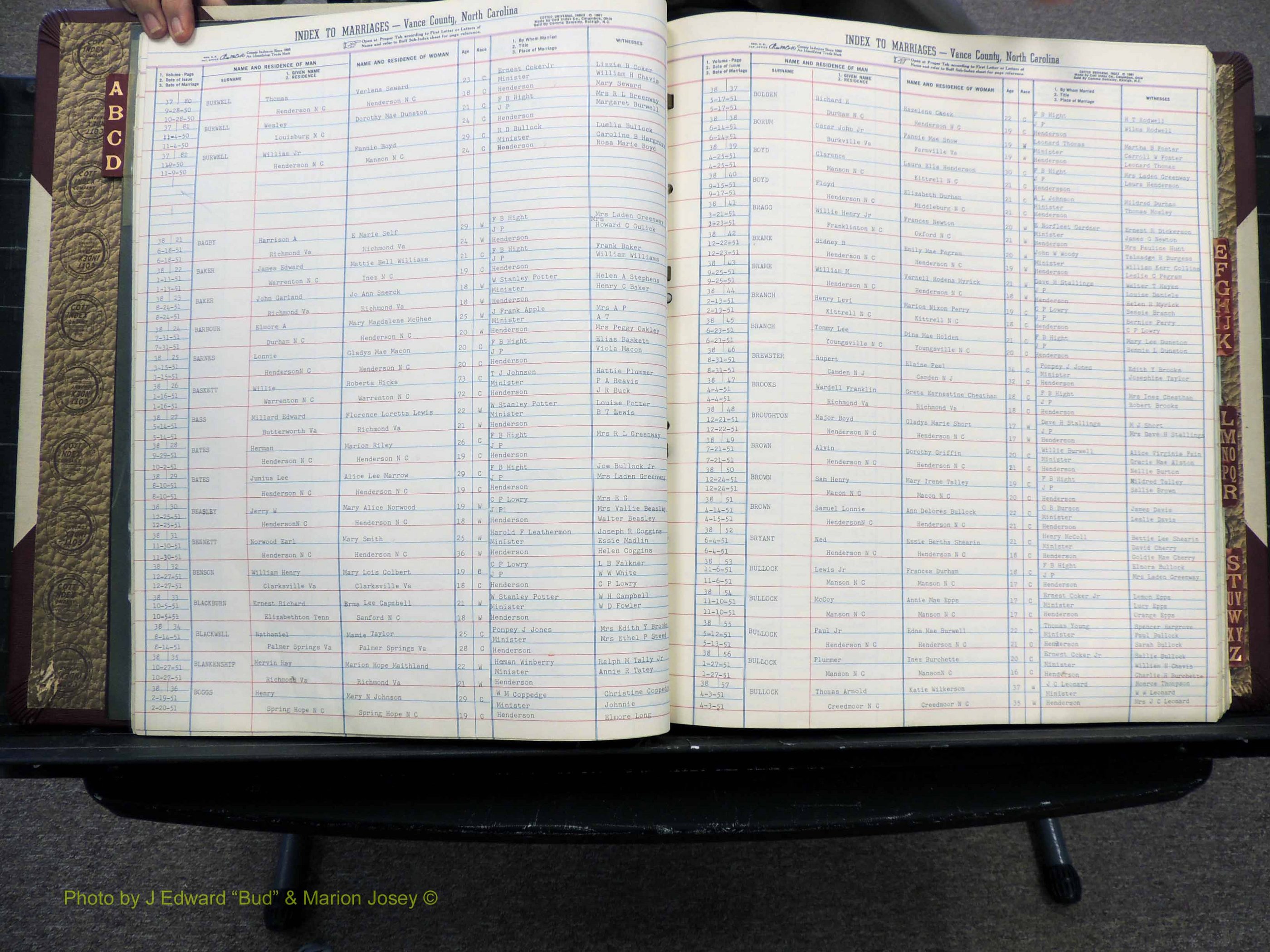 Vance Co, NC, Marriages, A-Z, 1950-1962 (111).JPG