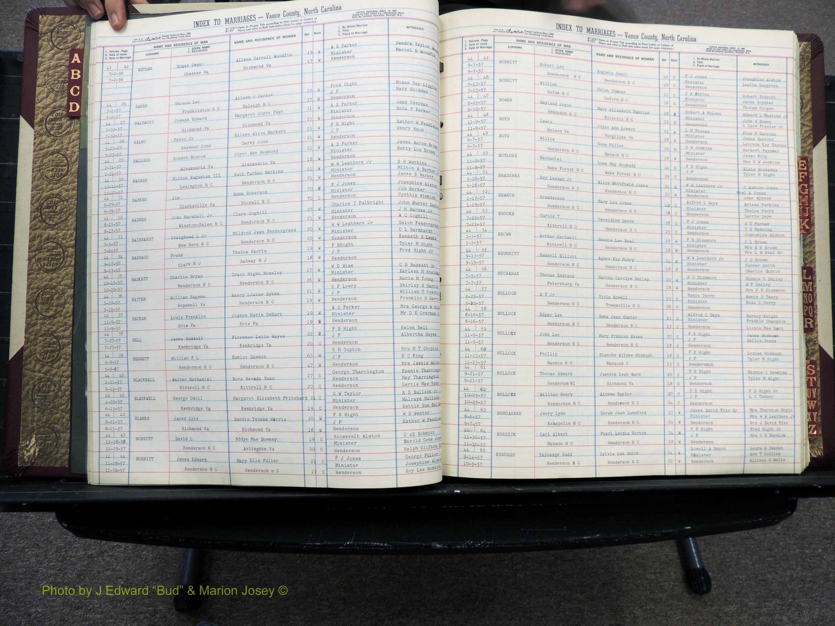 Vance Co, NC, Marriages, A-Z, 1950-1962 (118).JPG