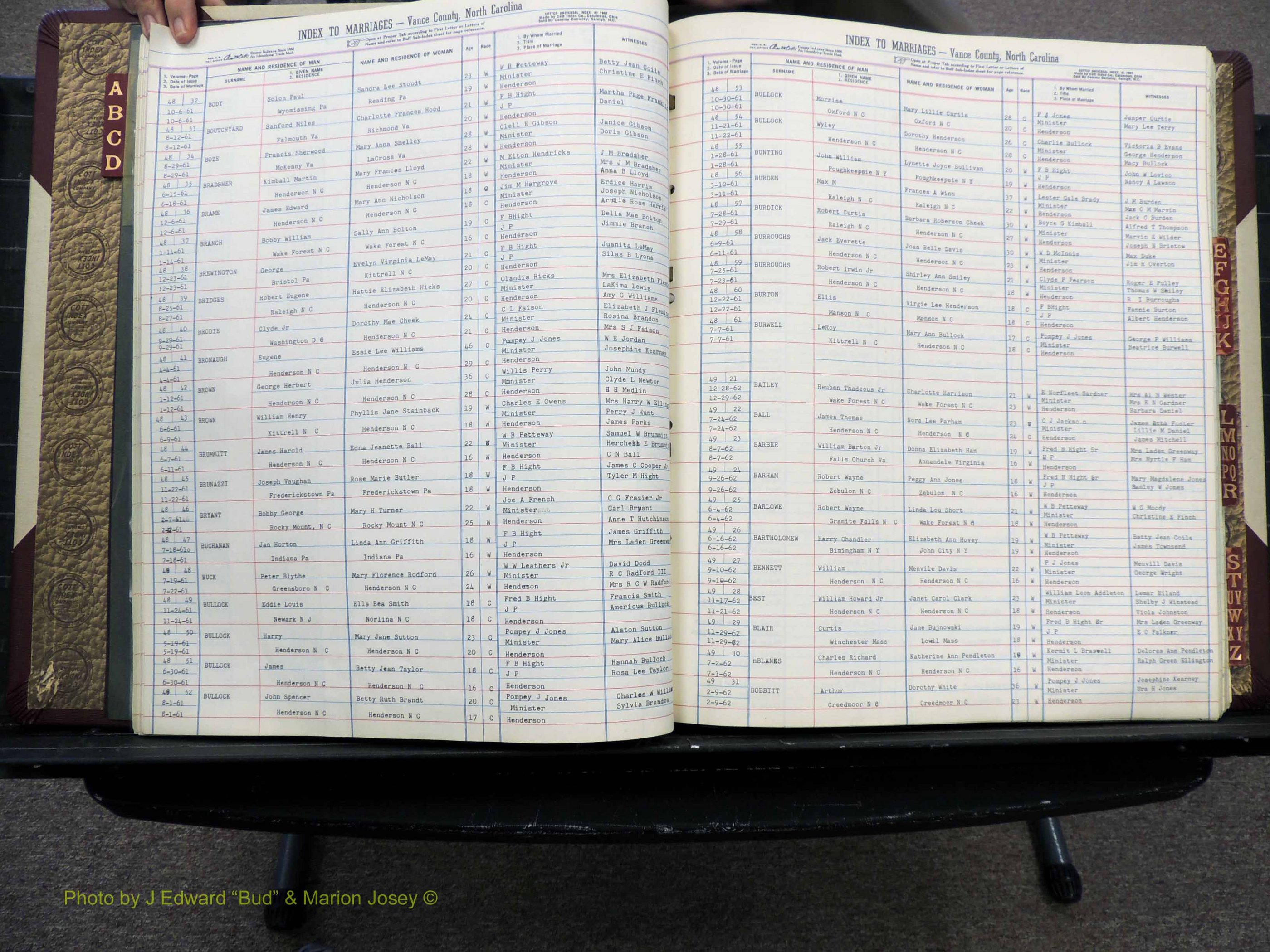 Vance Co, NC, Marriages, A-Z, 1950-1962 (122).JPG