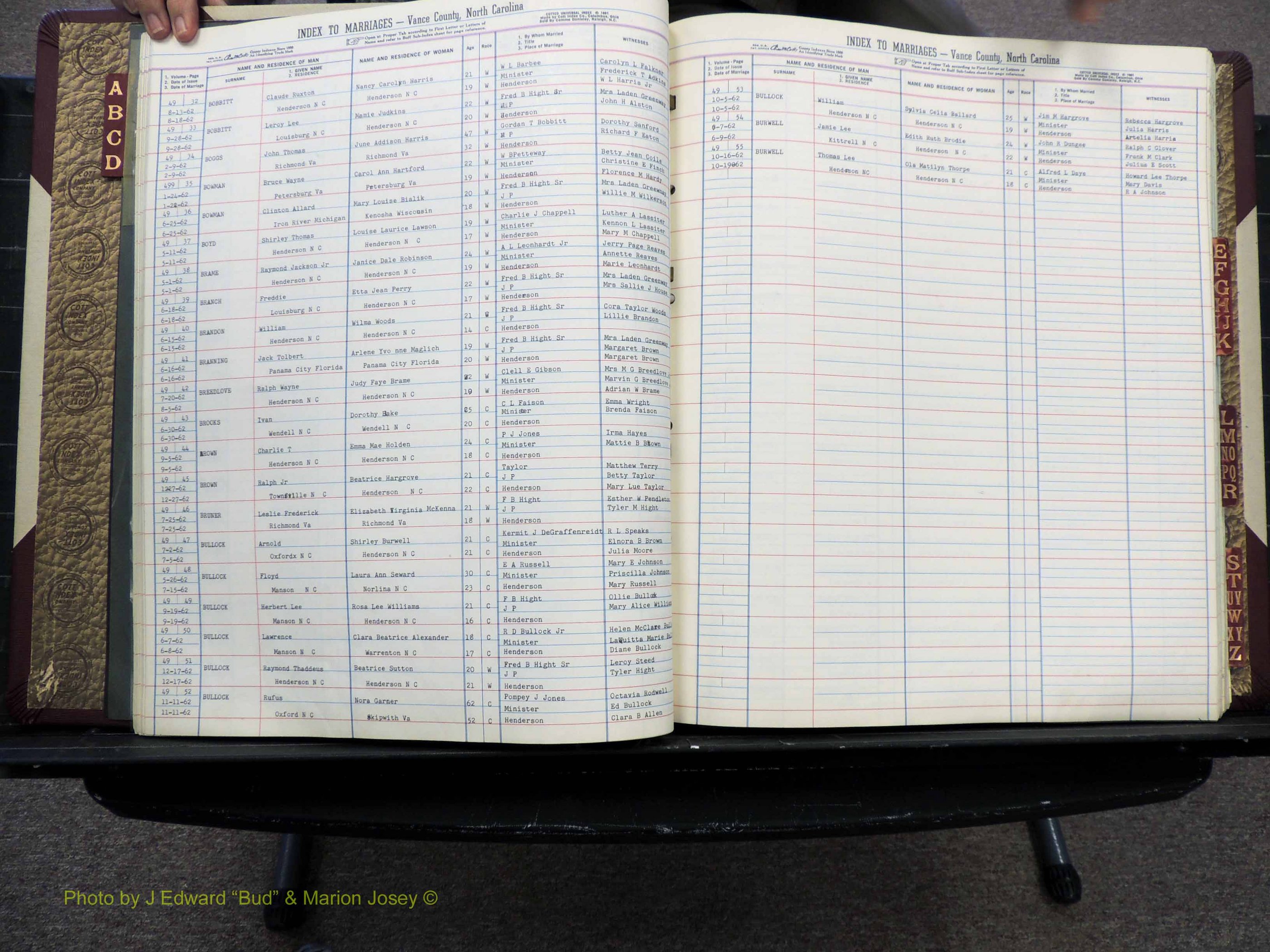 Vance Co, NC, Marriages, A-Z, 1950-1962 (123).JPG