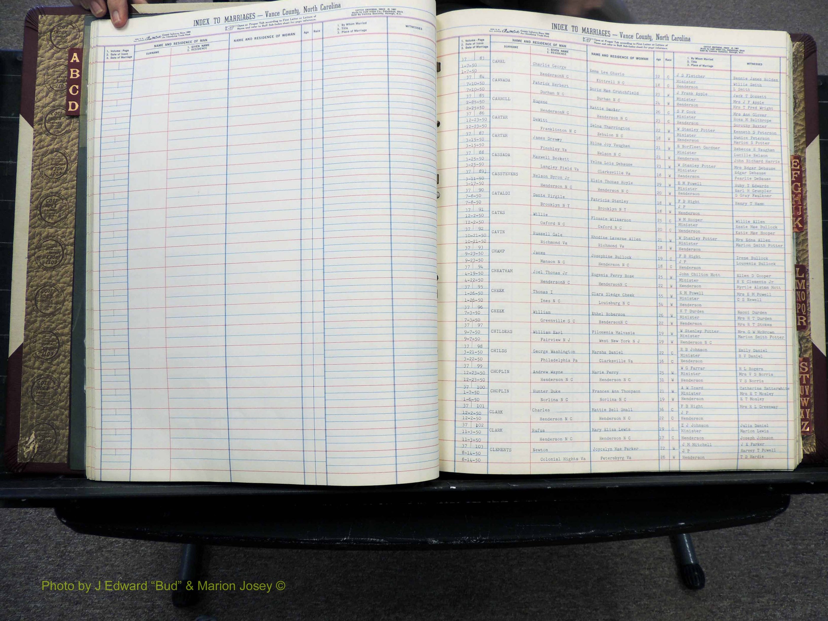 Vance Co, NC, Marriages, A-Z, 1950-1962 (124).JPG