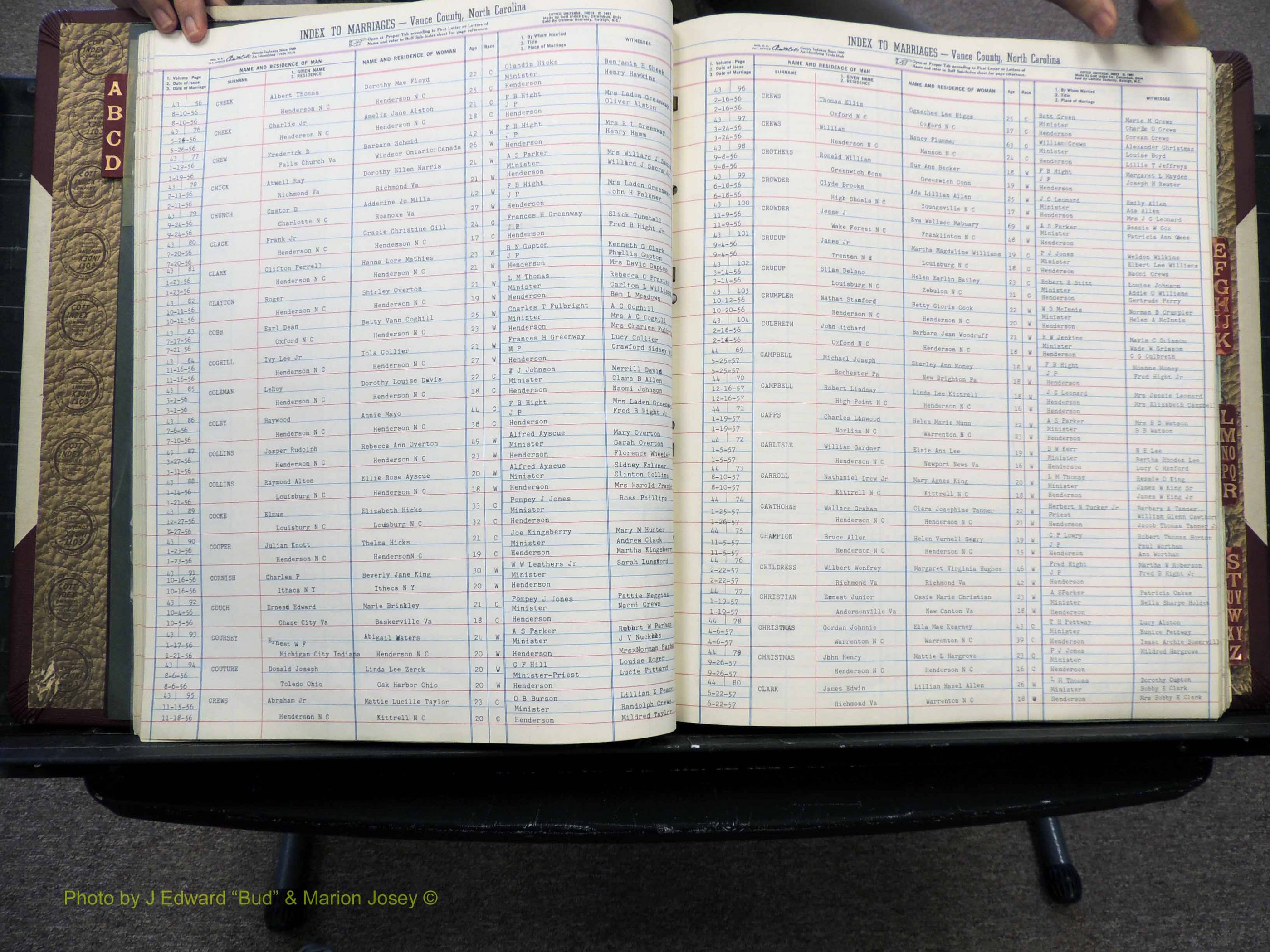 Vance Co, NC, Marriages, A-Z, 1950-1962 (130).JPG