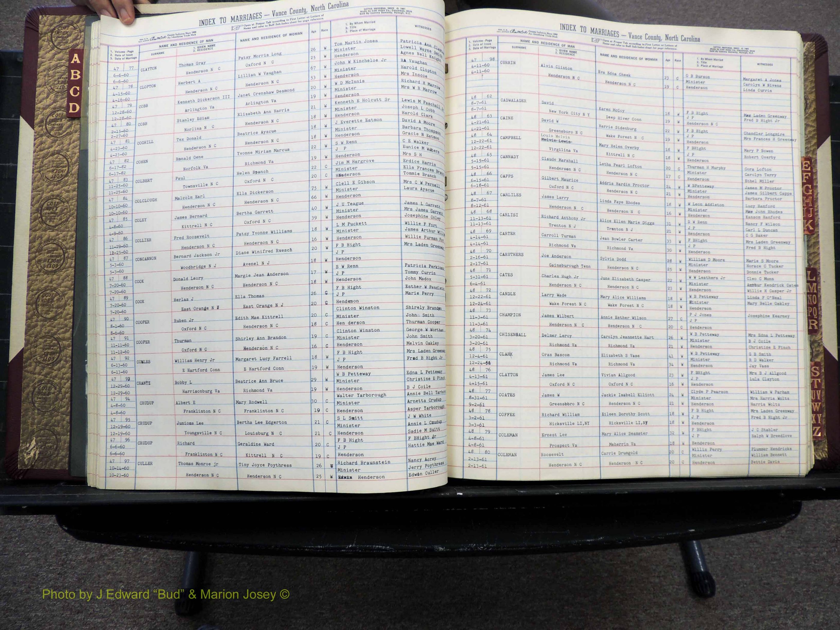 Vance Co, NC, Marriages, A-Z, 1950-1962 (133).JPG