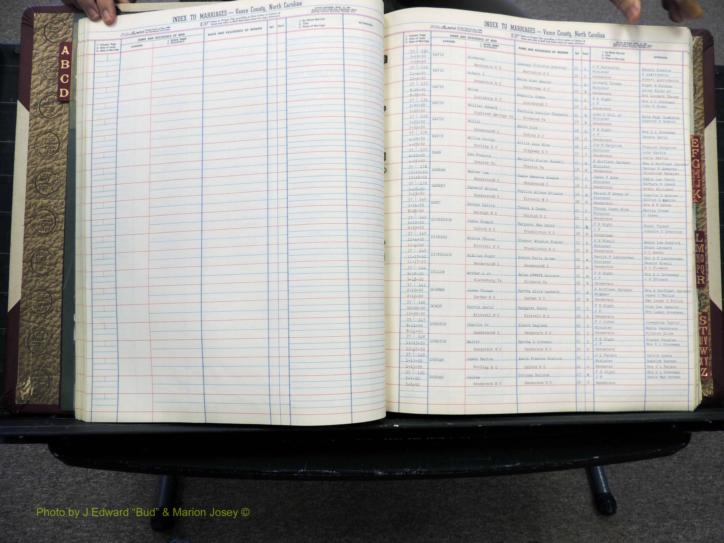 Vance Co, NC, Marriages, A-Z, 1950-1962 (136).JPG
