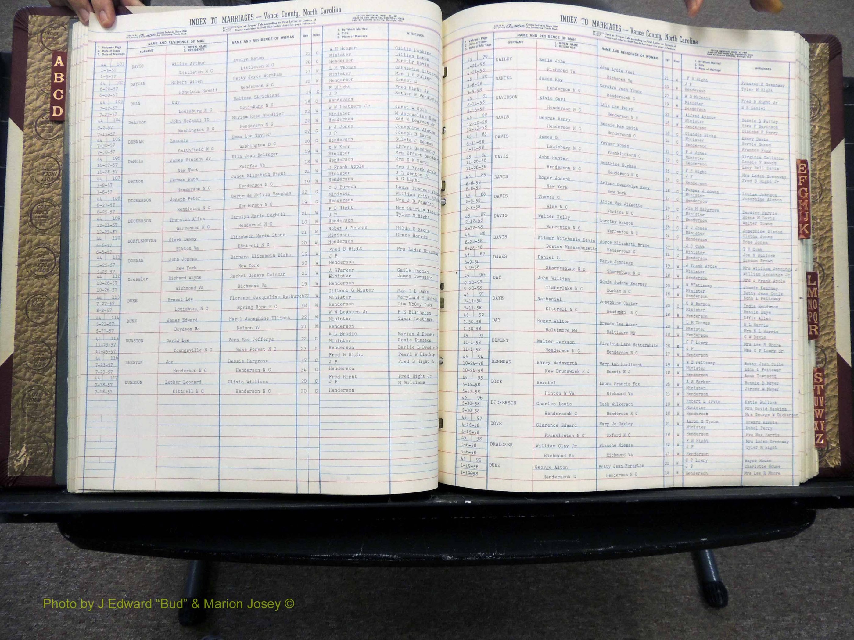 Vance Co, NC, Marriages, A-Z, 1950-1962 (141).JPG