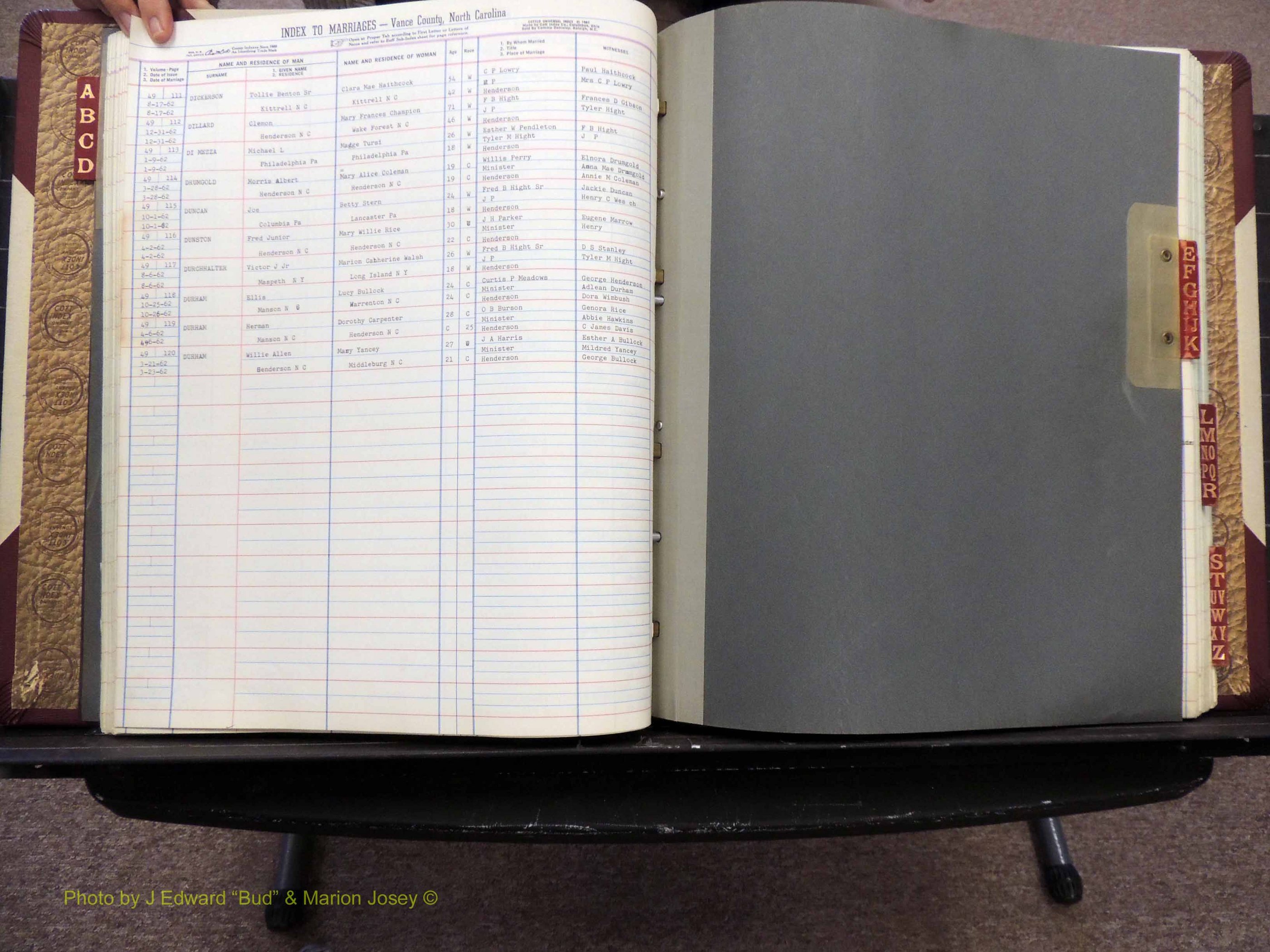 Vance Co, NC, Marriages, A-Z, 1950-1962 (144).JPG