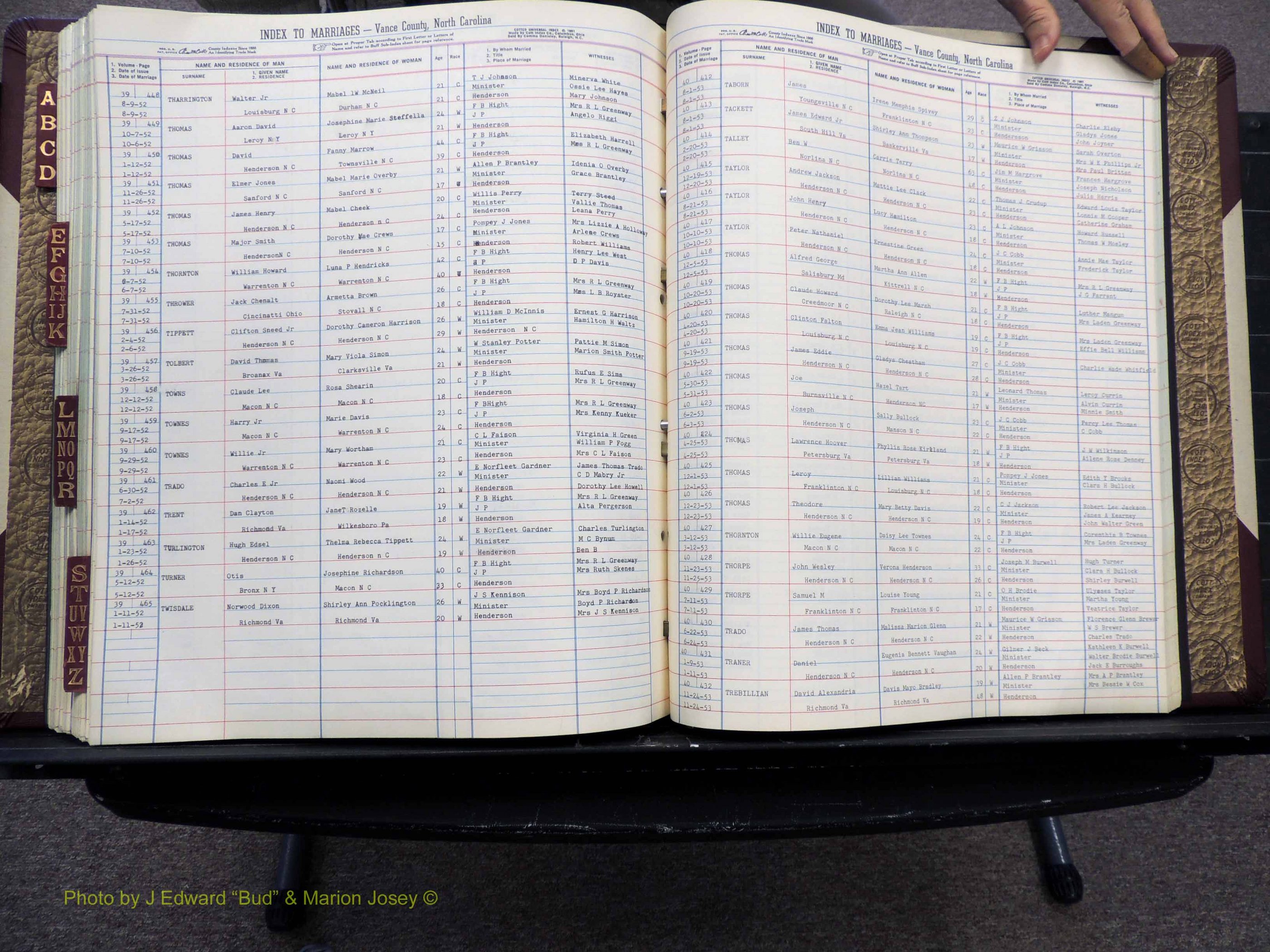 Vance Co, NC, Marriages, A-Z, 1950-1962 (252).JPG
