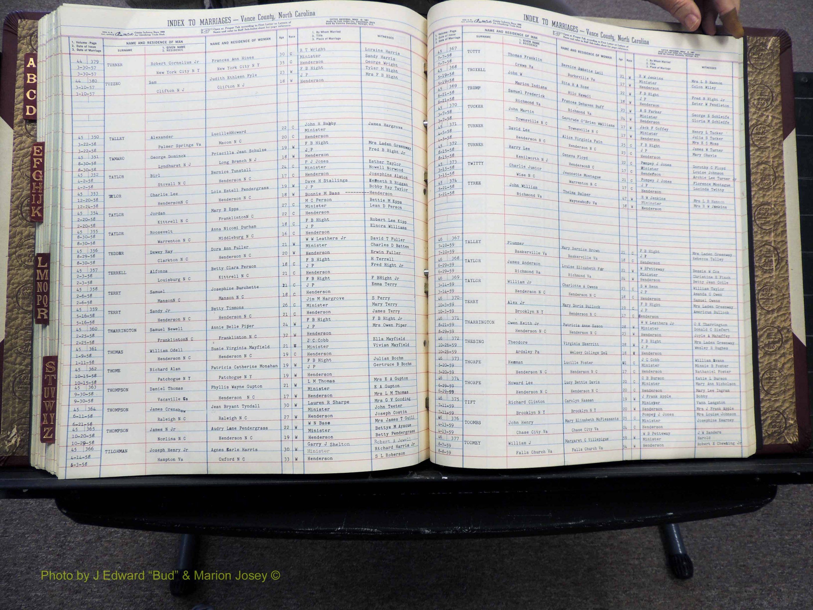 Vance Co, NC, Marriages, A-Z, 1950-1962 (255).JPG