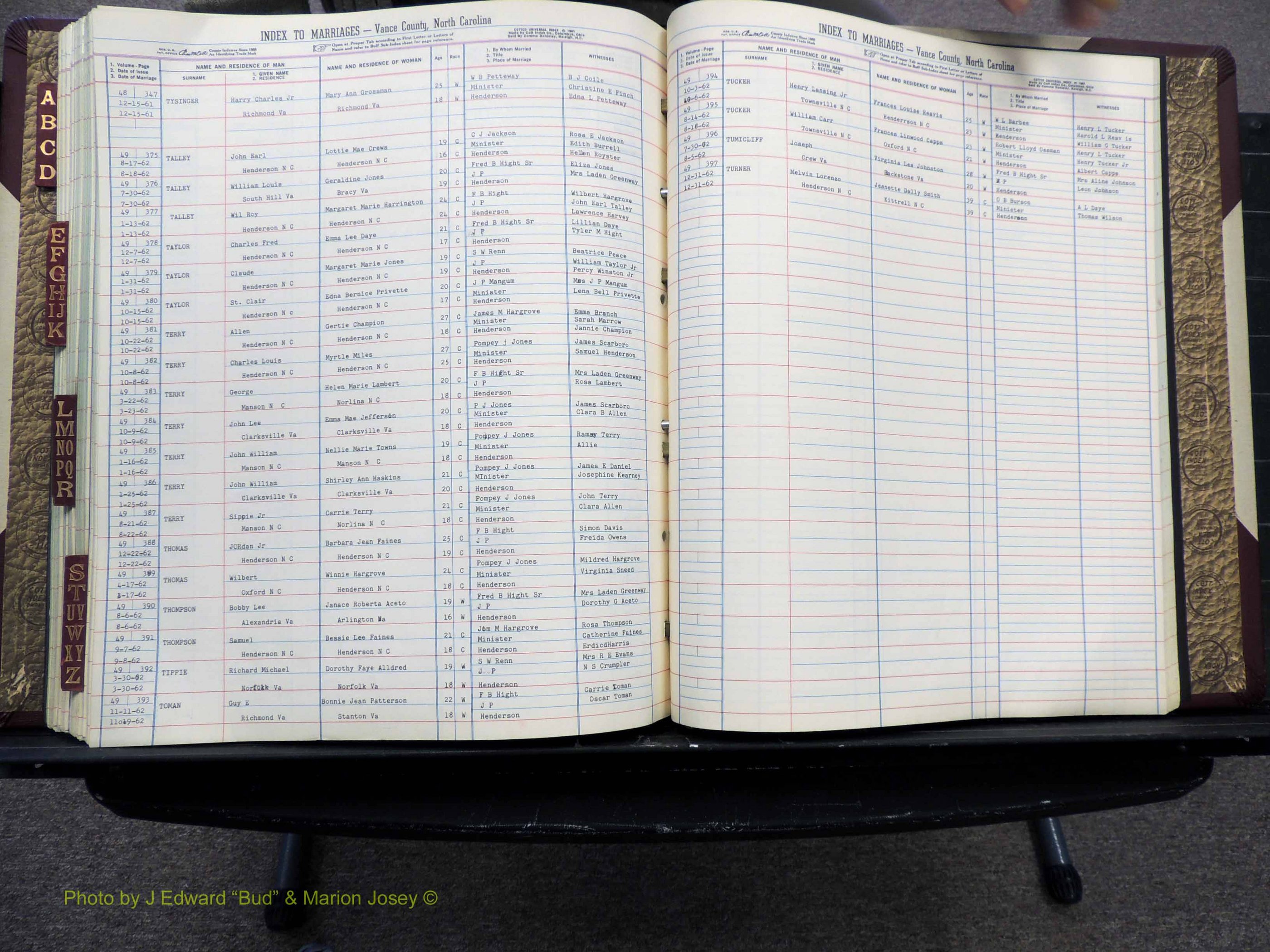 Vance Co, NC, Marriages, A-Z, 1950-1962 (257).JPG