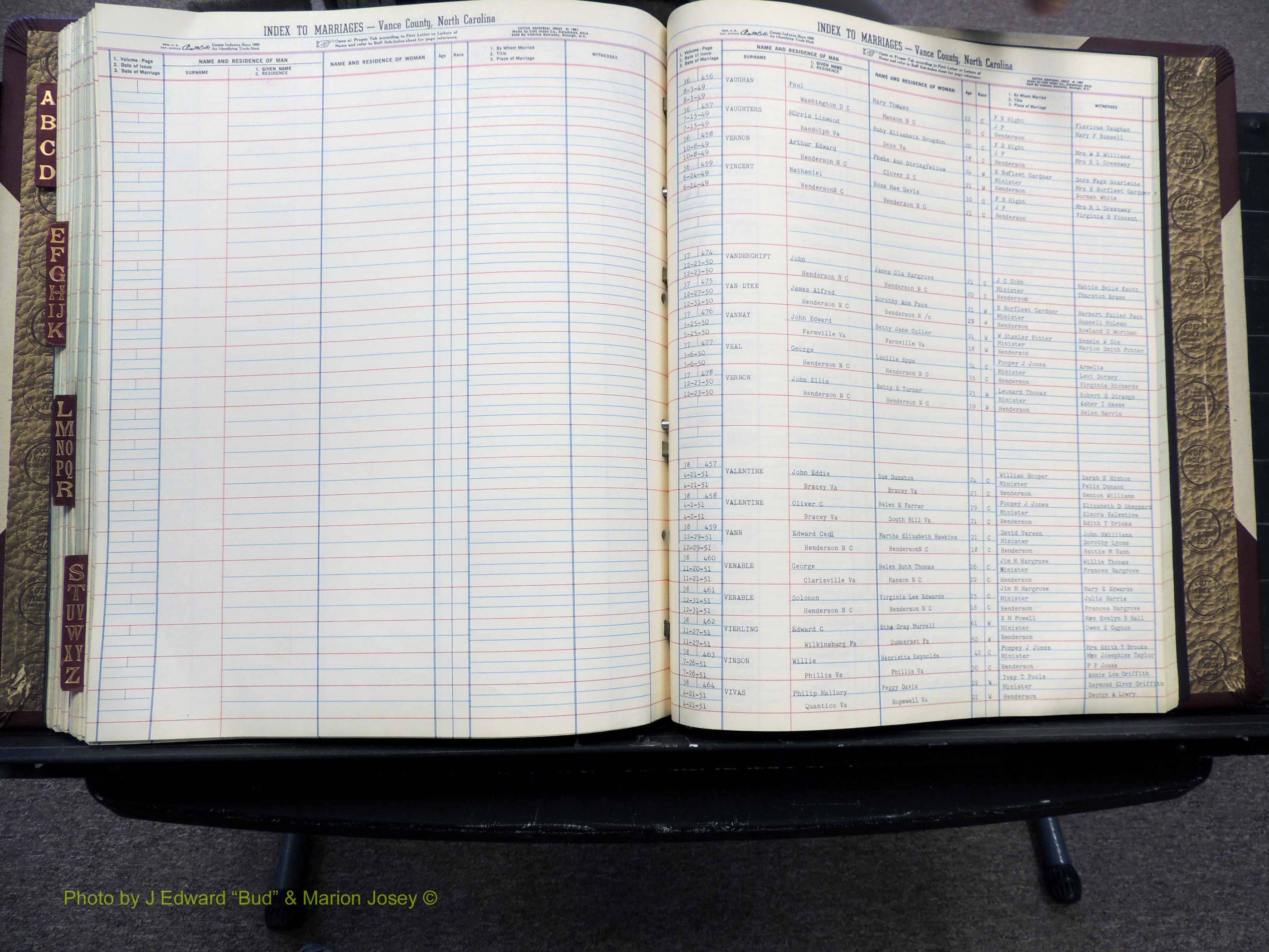 Vance Co, NC, Marriages, A-Z, 1950-1962 (259).JPG