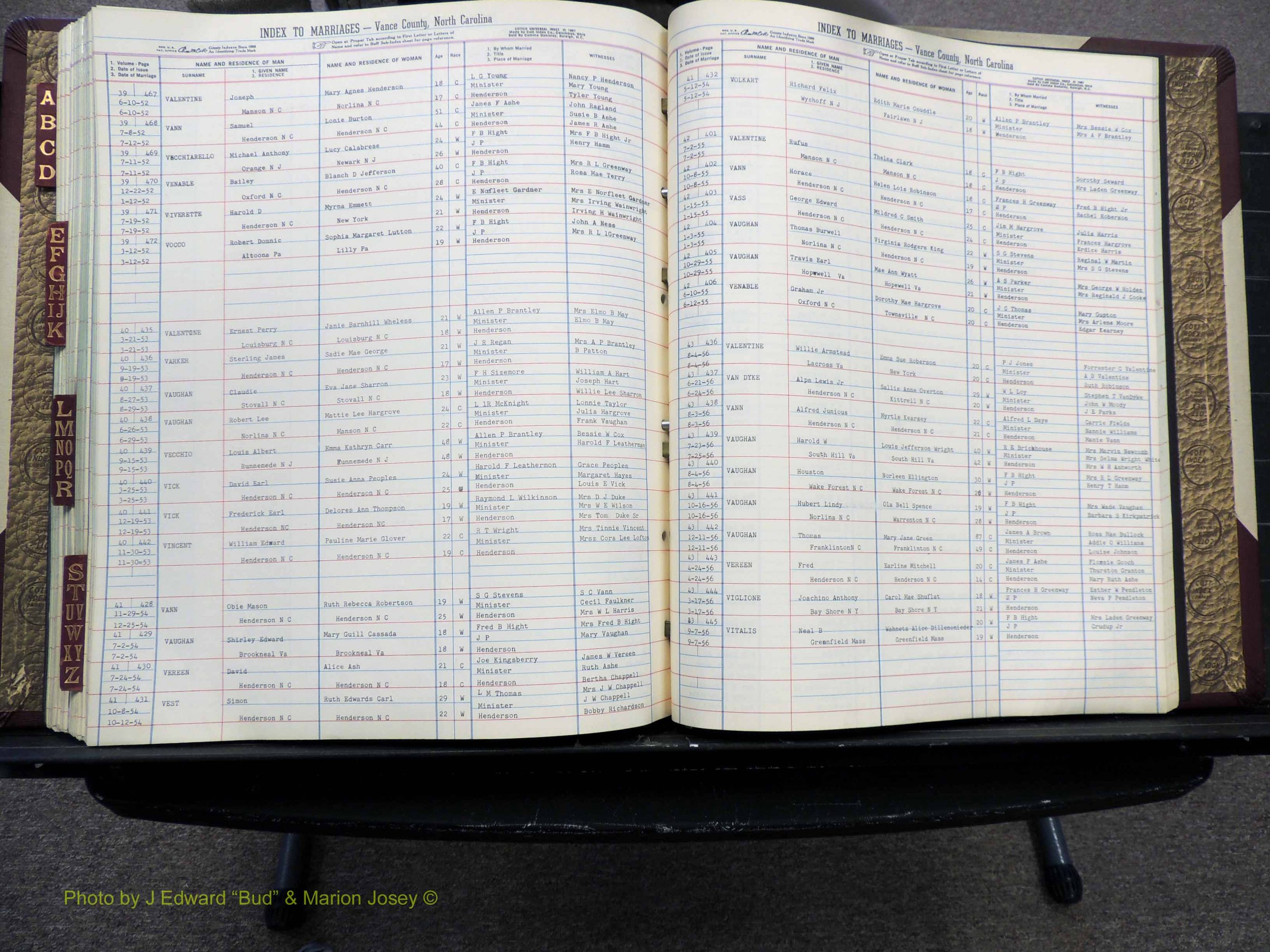 Vance Co, NC, Marriages, A-Z, 1950-1962 (260).JPG