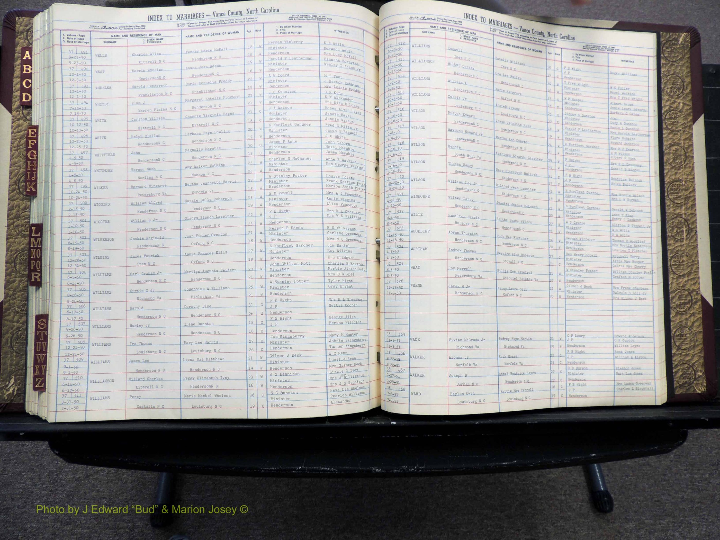 Vance Co, NC, Marriages, A-Z, 1950-1962 (263).JPG