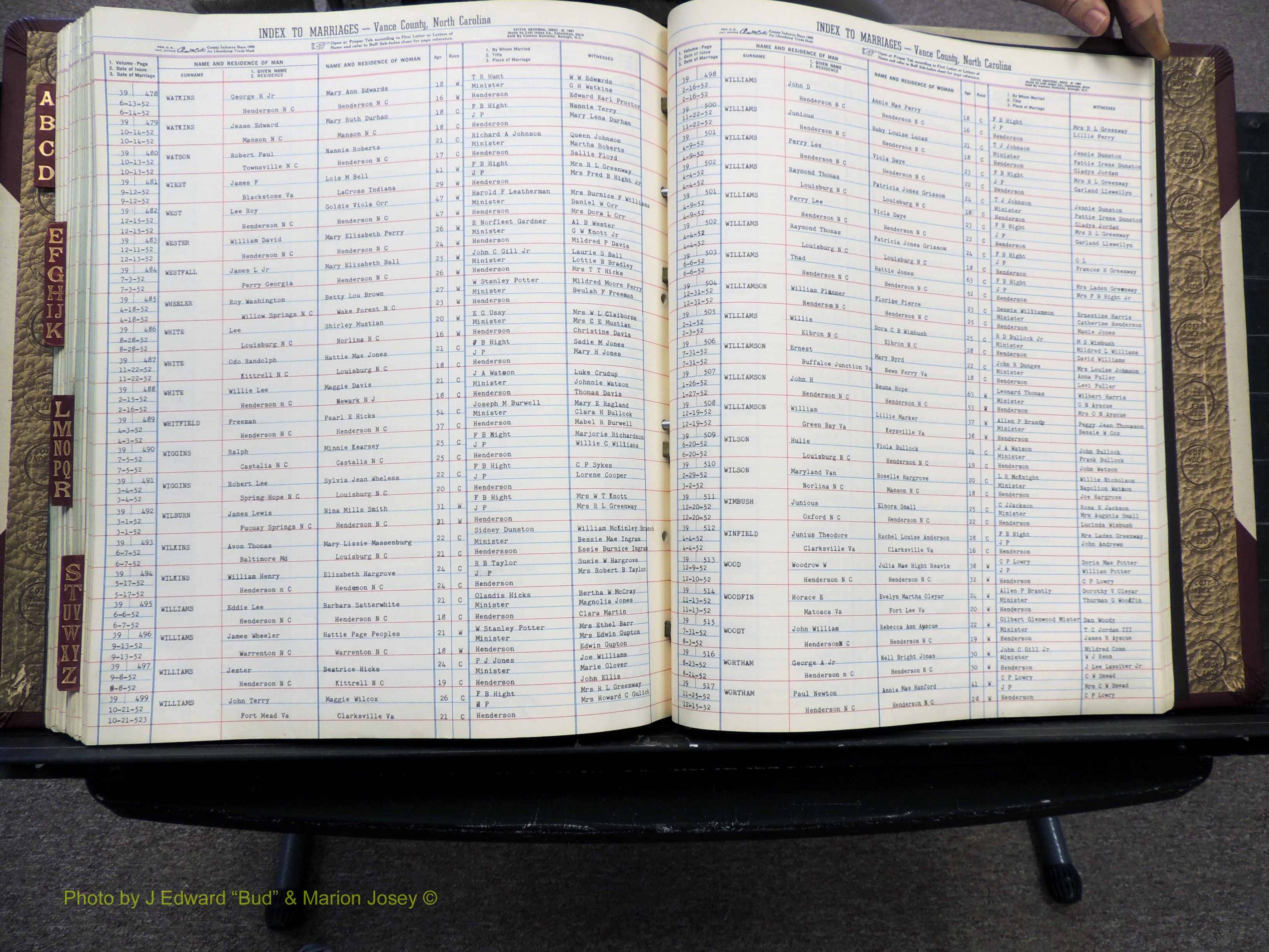 Vance Co, NC, Marriages, A-Z, 1950-1962 (265).JPG