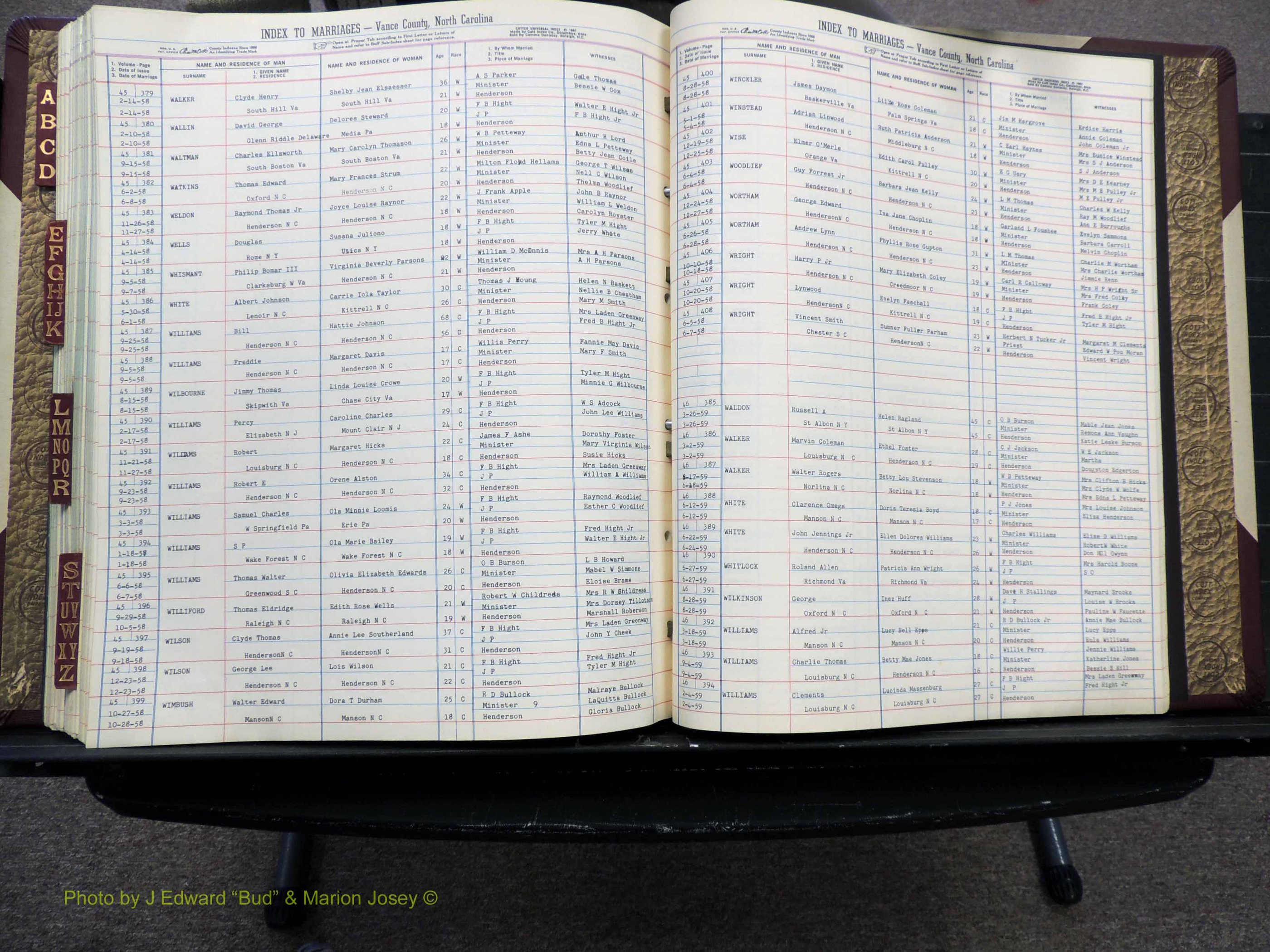 Vance Co, NC, Marriages, A-Z, 1950-1962 (271).JPG