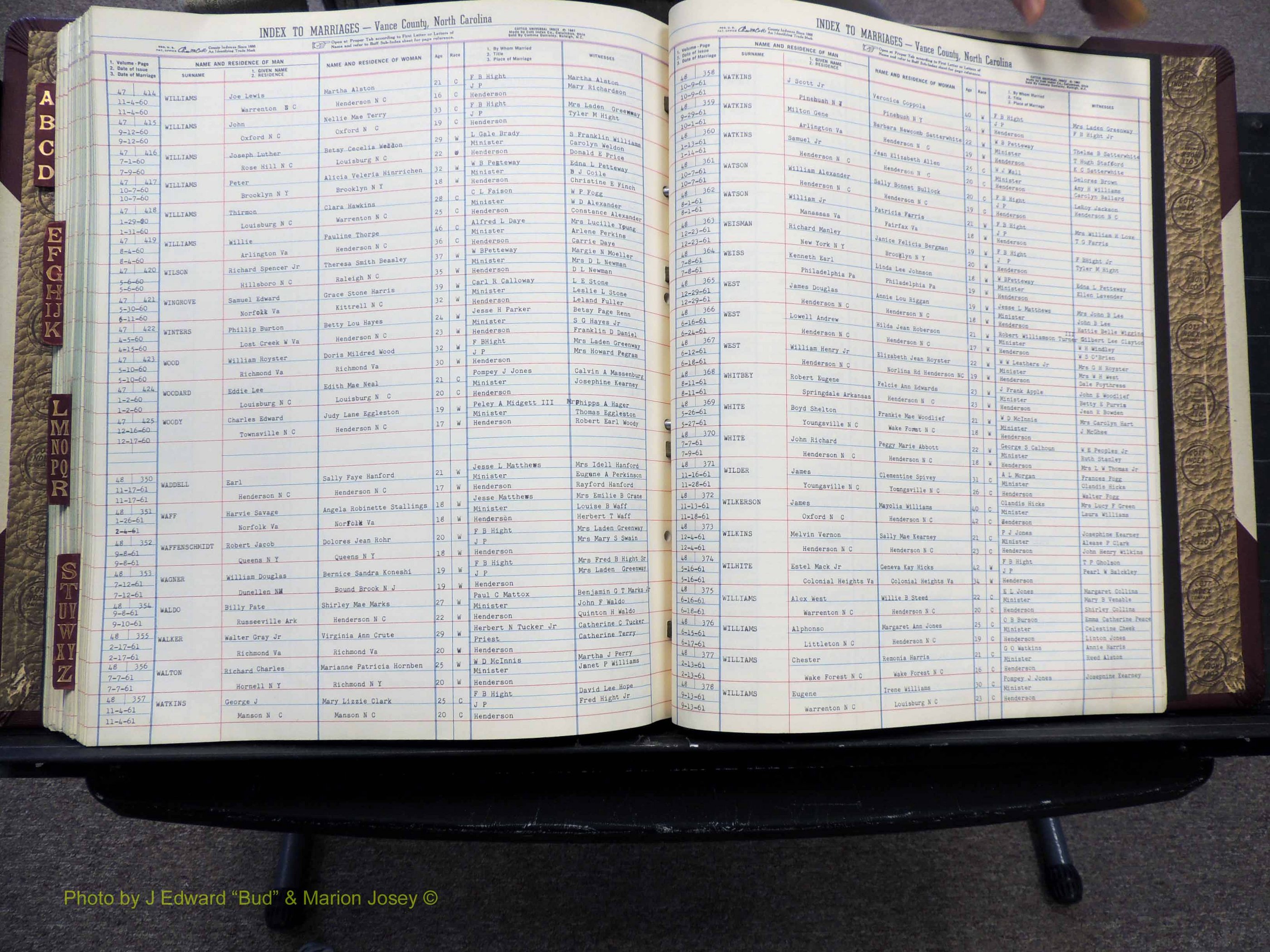 Vance Co, NC, Marriages, A-Z, 1950-1962 (273).JPG