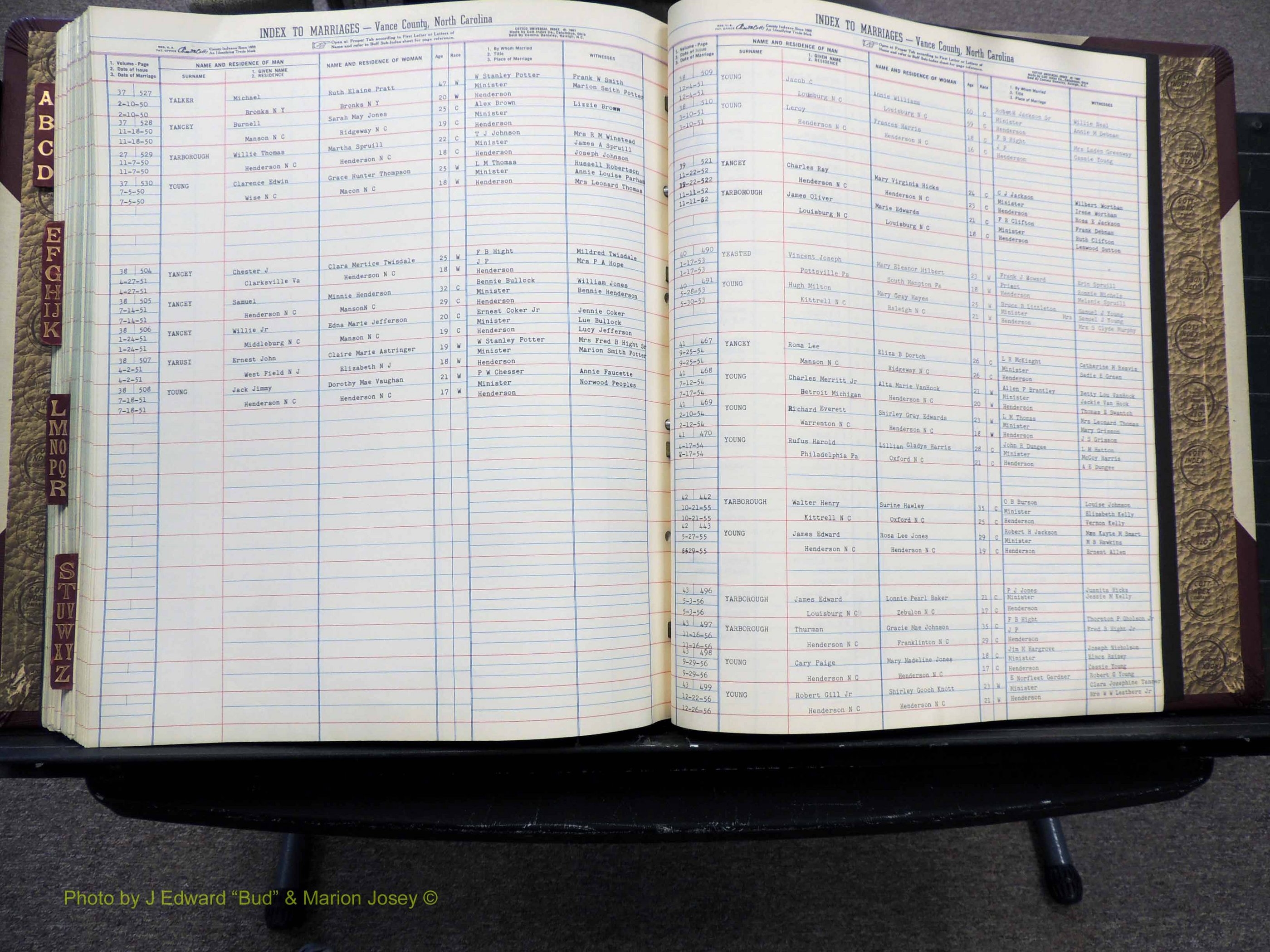 Vance Co, NC, Marriages, A-Z, 1950-1962 (276).JPG