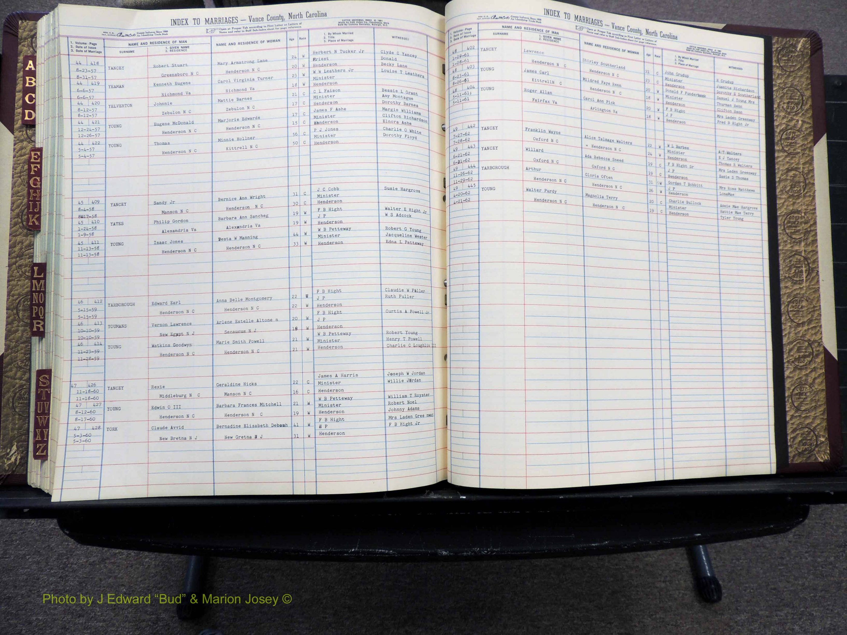 Vance Co, NC, Marriages, A-Z, 1950-1962 (277).JPG