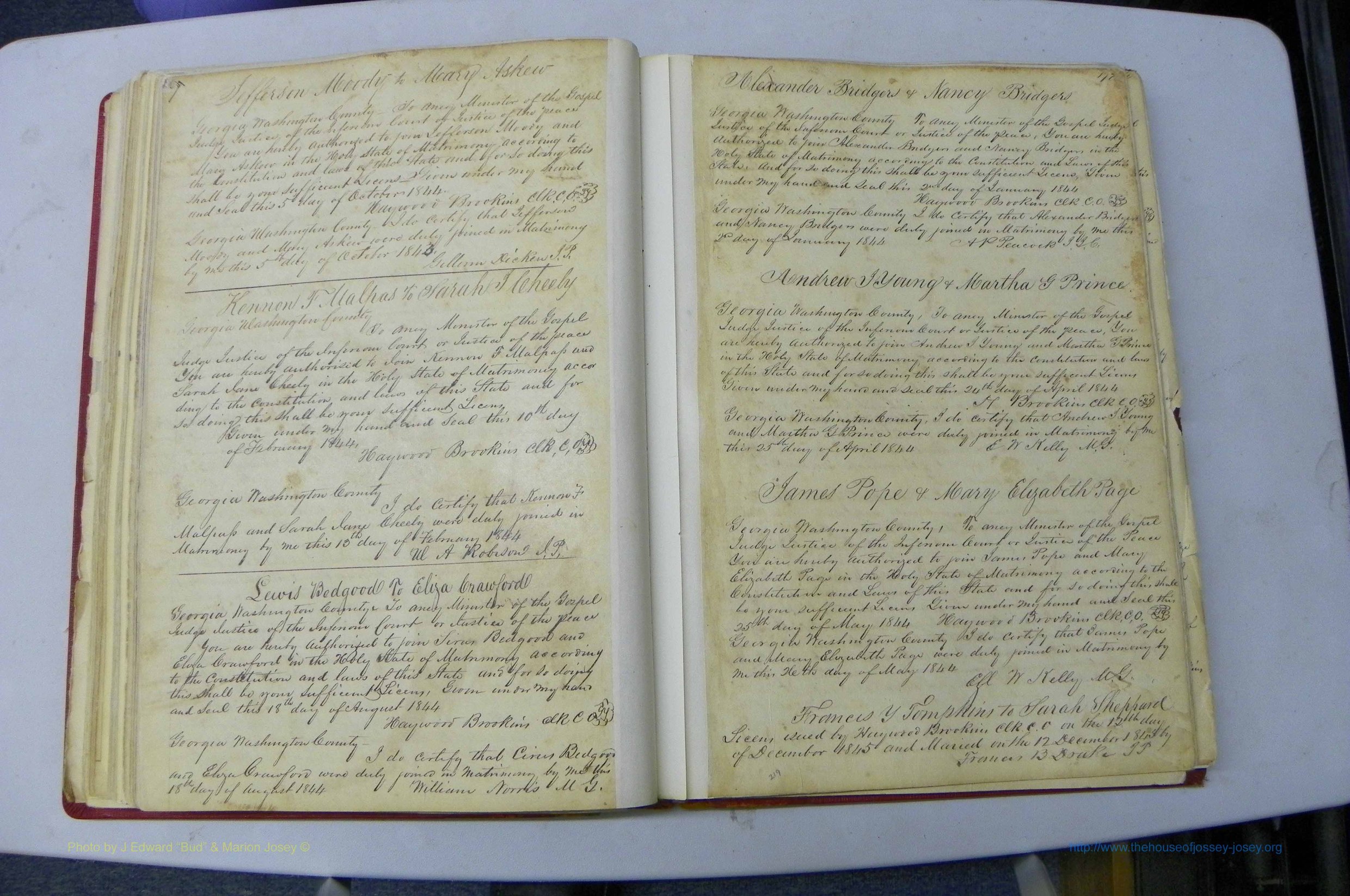 Was GA, Marriages Book A, 1828 - 1852, P 167-168.JPG