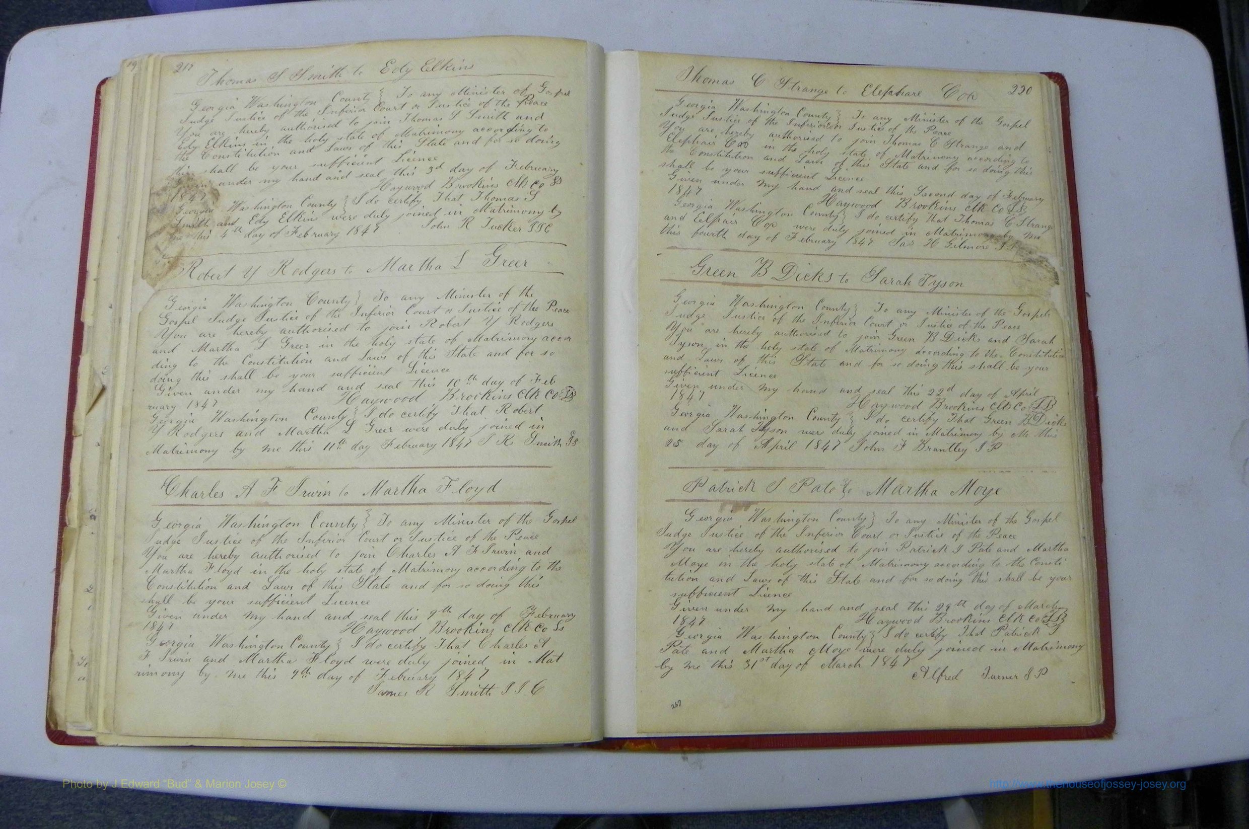 Was GA, Marriages Book A, 1828 - 1852, P 219-220.JPG