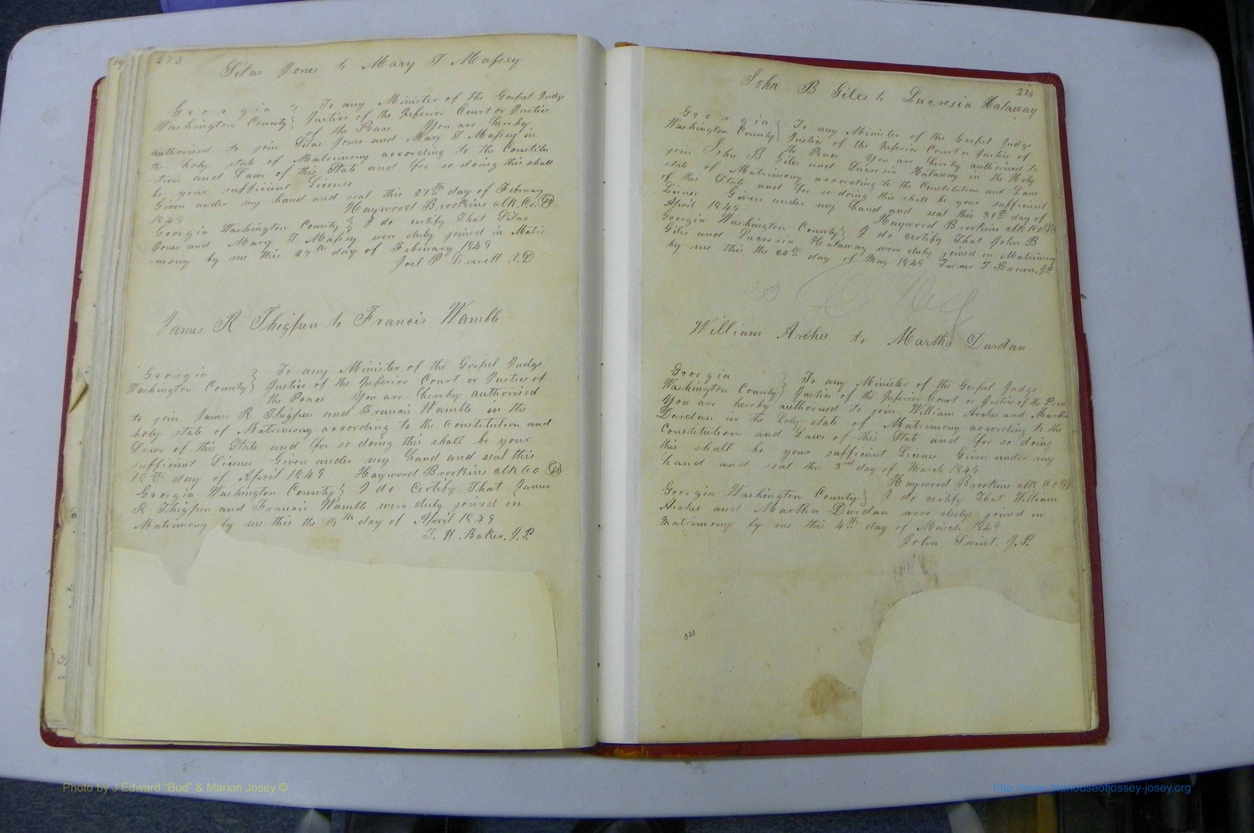 Was GA, Marriages Book A, 1828 - 1852, P 273-274.JPG
