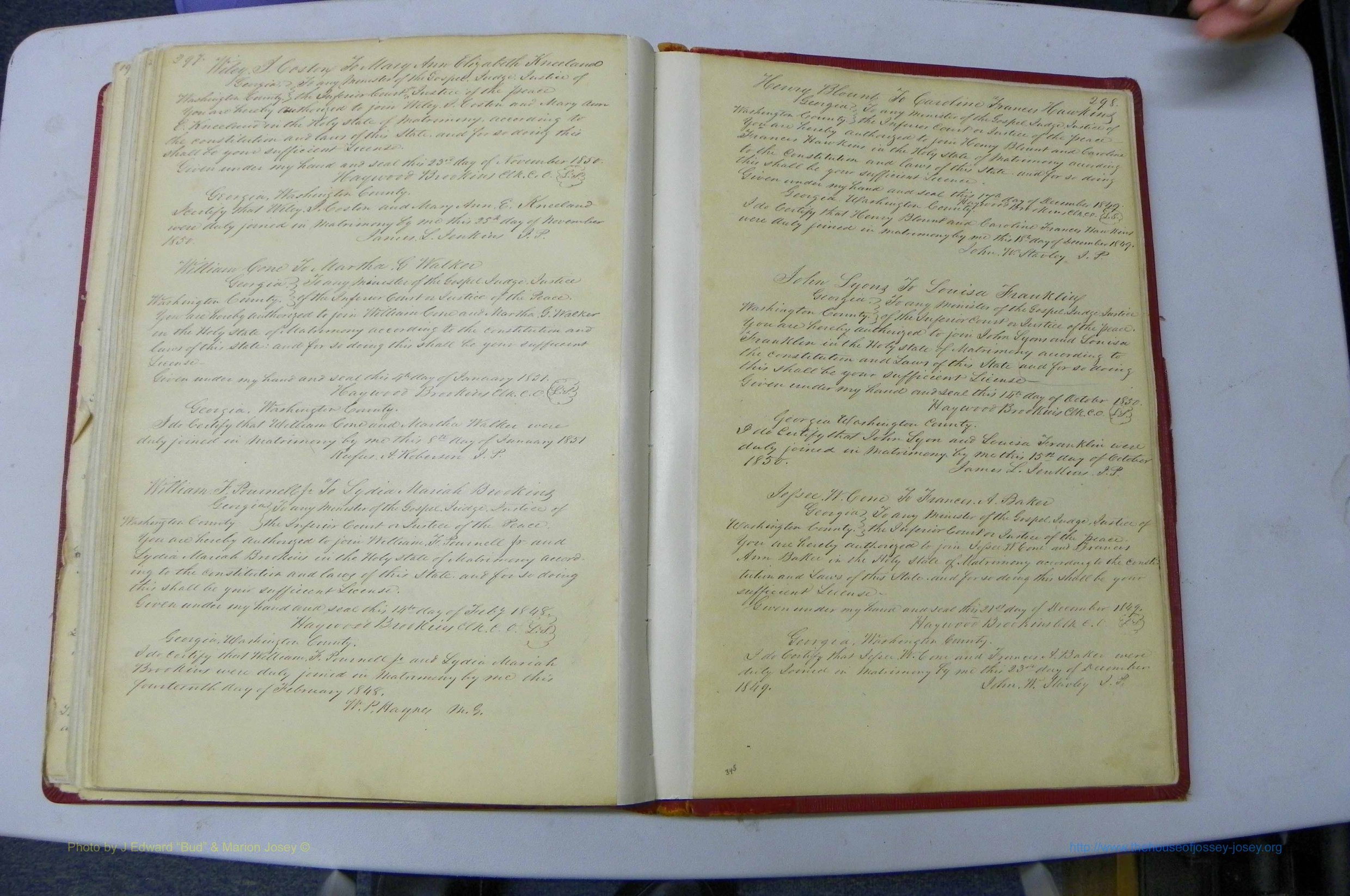 Was GA, Marriages Book A, 1828 - 1852, P 297-298.JPG