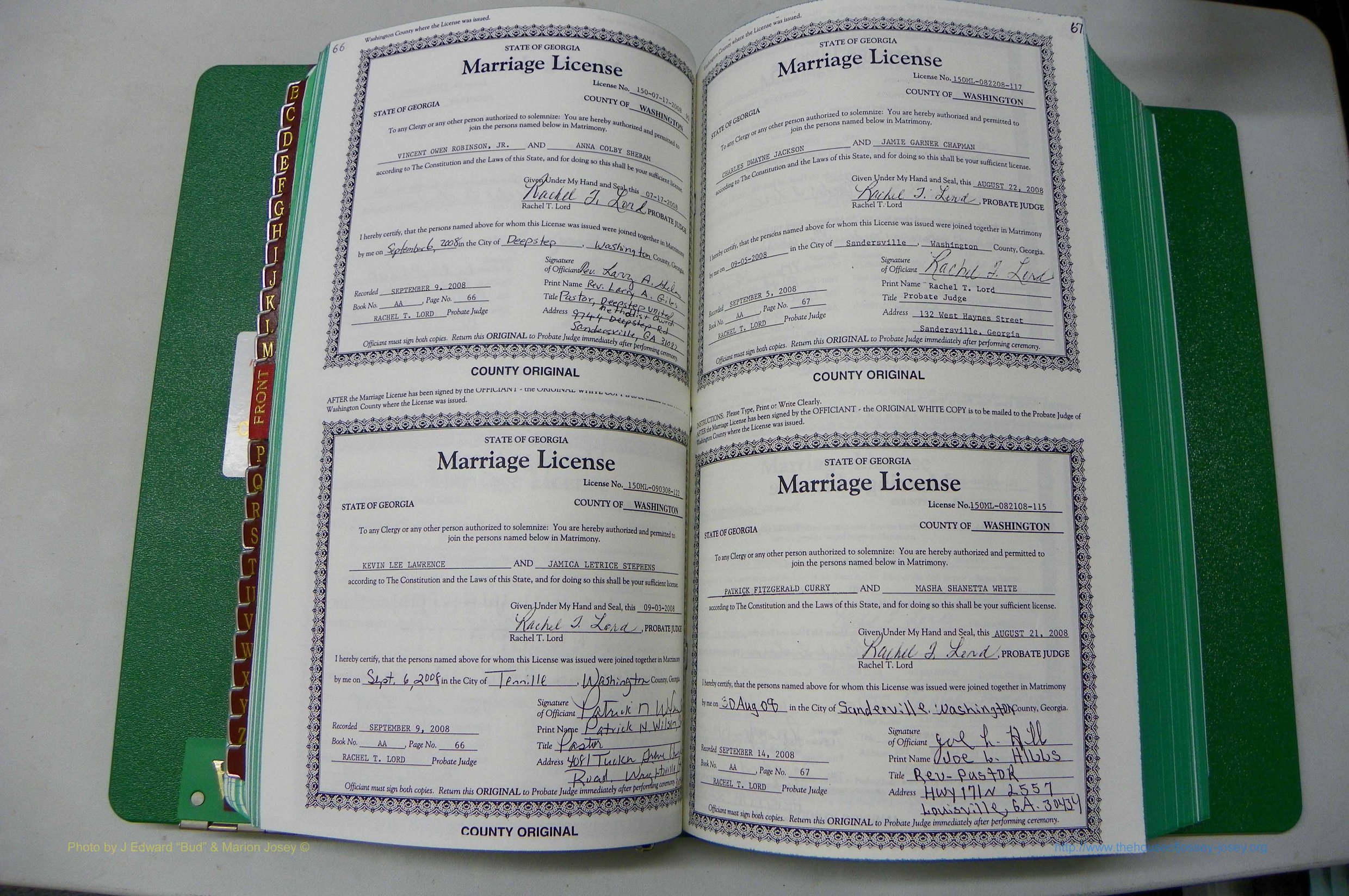 Was GA, Marriages Book AA, 2007 - 2009, P 066-067.JPG