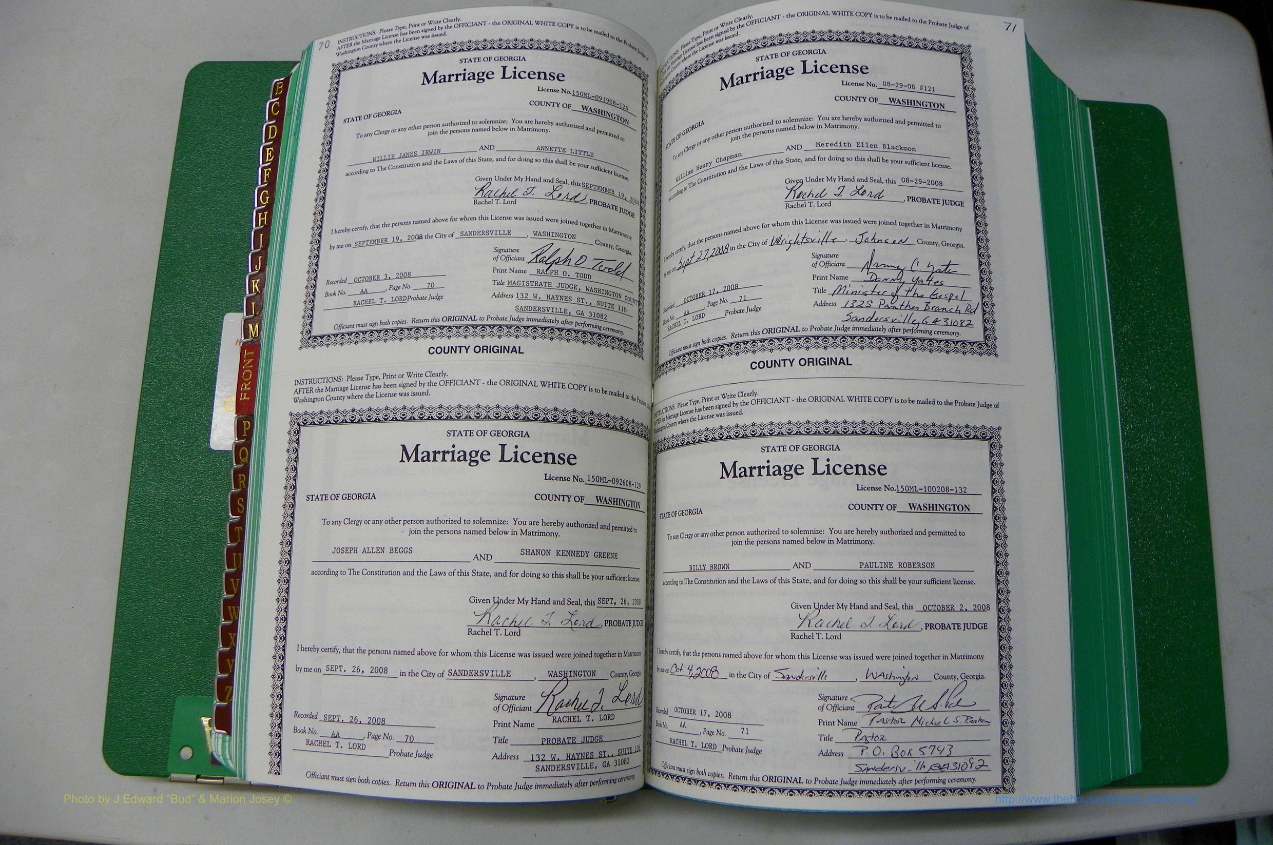 Was GA, Marriages Book AA, 2007 - 2009, P 070-071.JPG