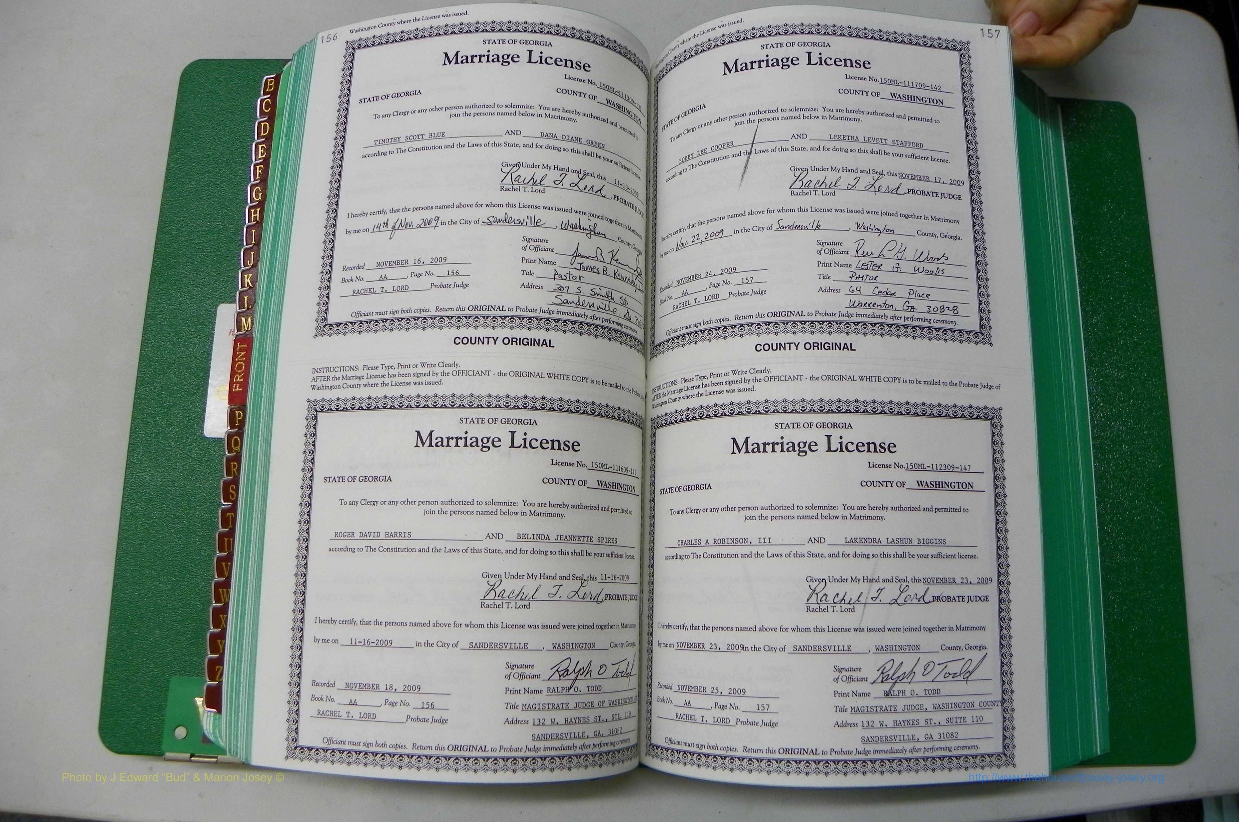 Was GA, Marriages Book AA, 2007 - 2009, P 156-157.JPG