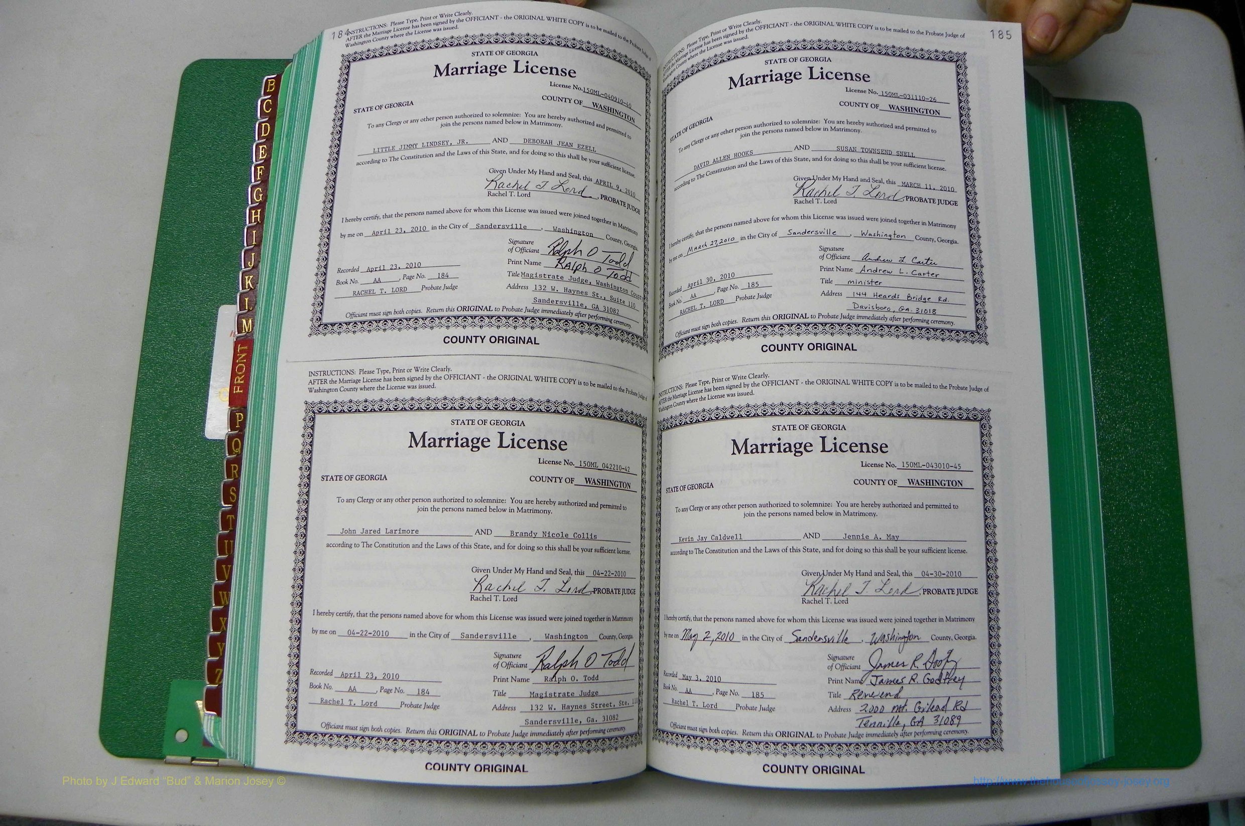 Was GA, Marriages Book AA, 2007 - 2009, P 184-185.JPG