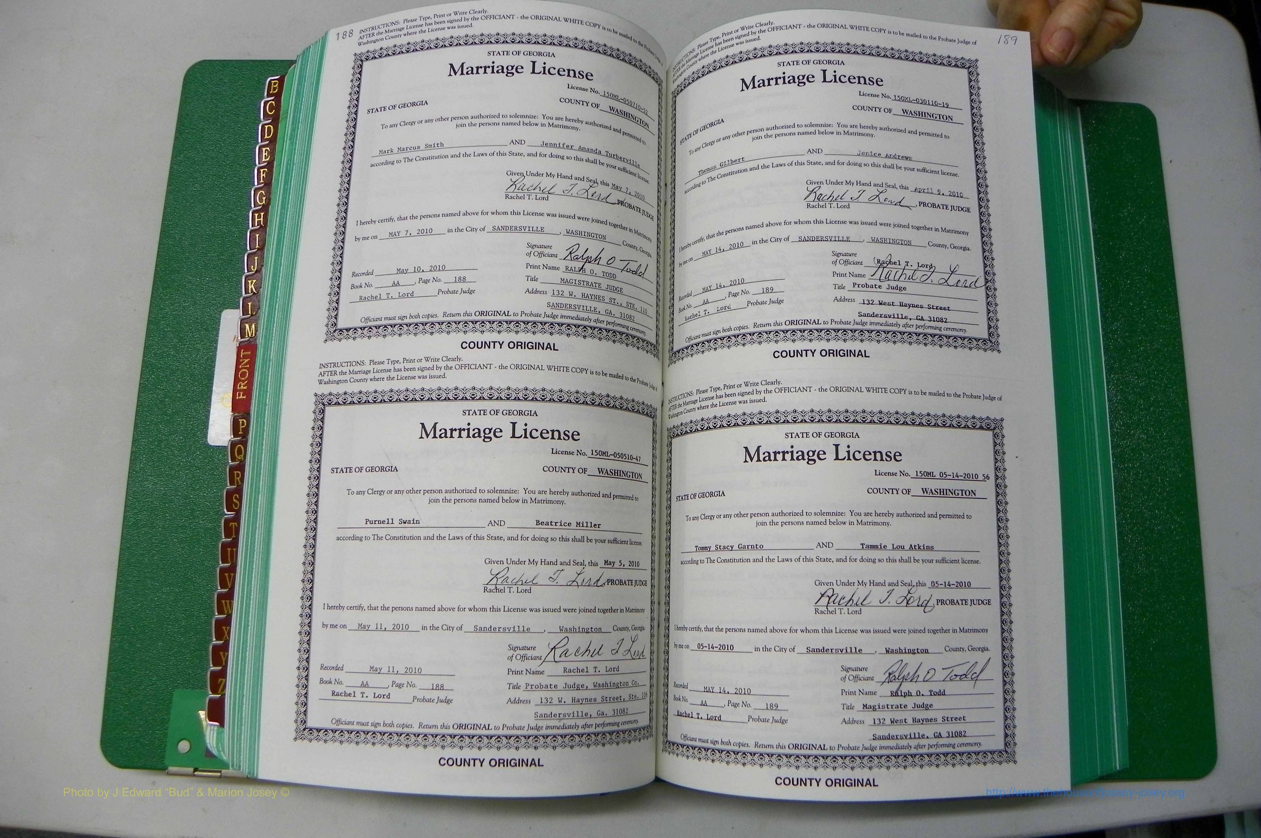 Was GA, Marriages Book AA, 2007 - 2009, P 188-189.JPG