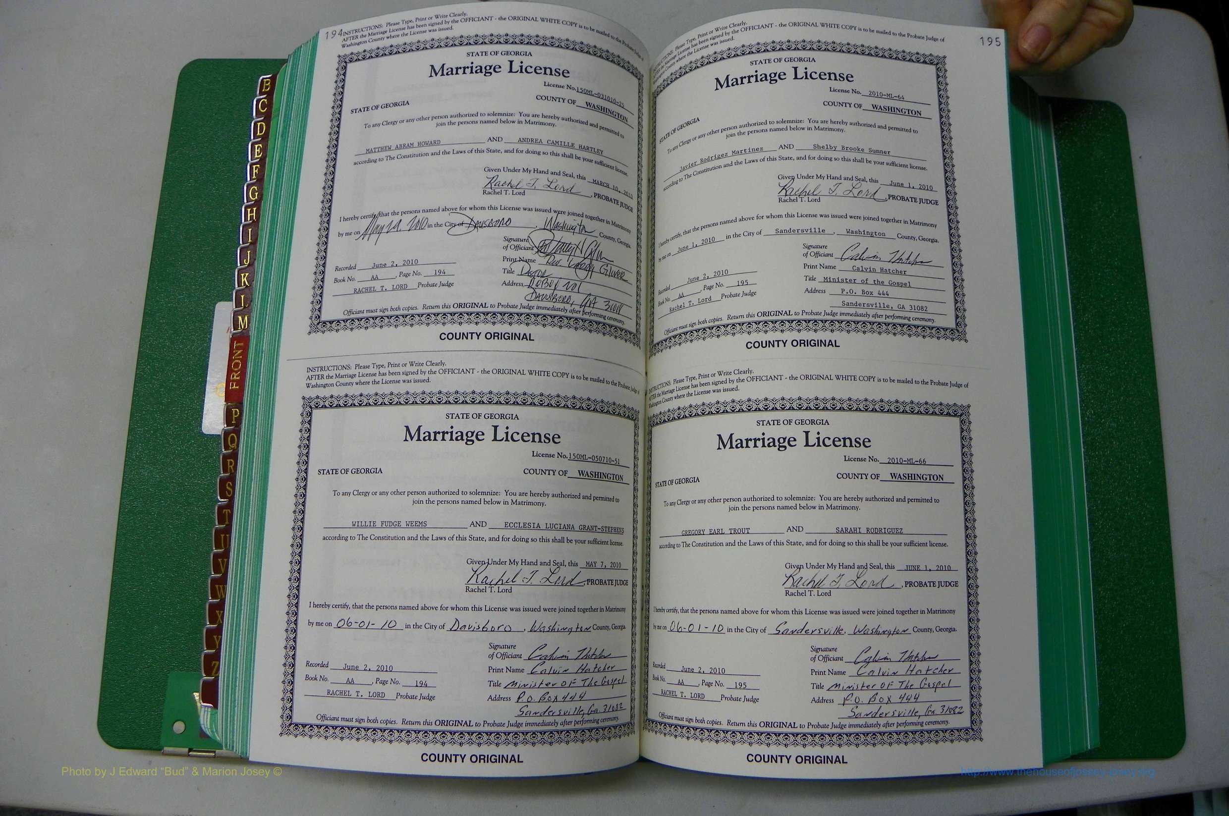 Was GA, Marriages Book AA, 2007 - 2009, P 194-195.JPG