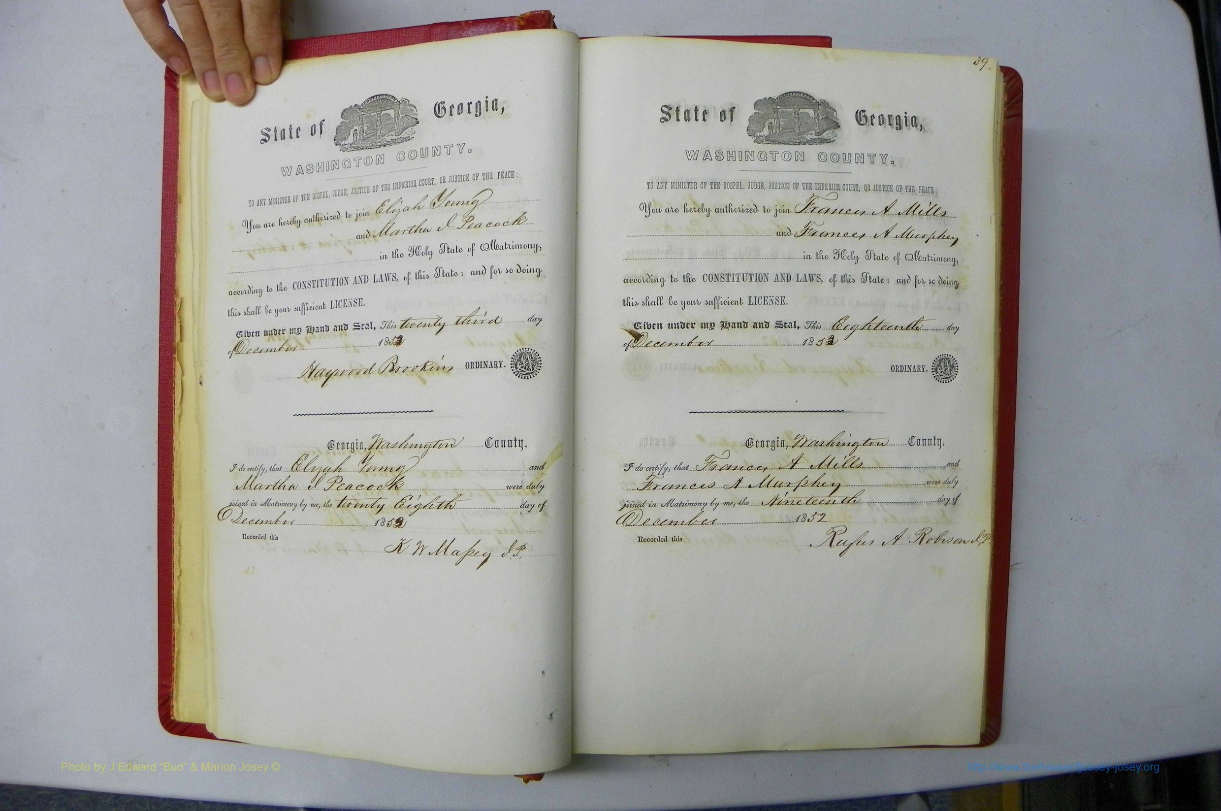 Was GA, Marriages Book B, 1852 - 1860, P 038-039.JPG