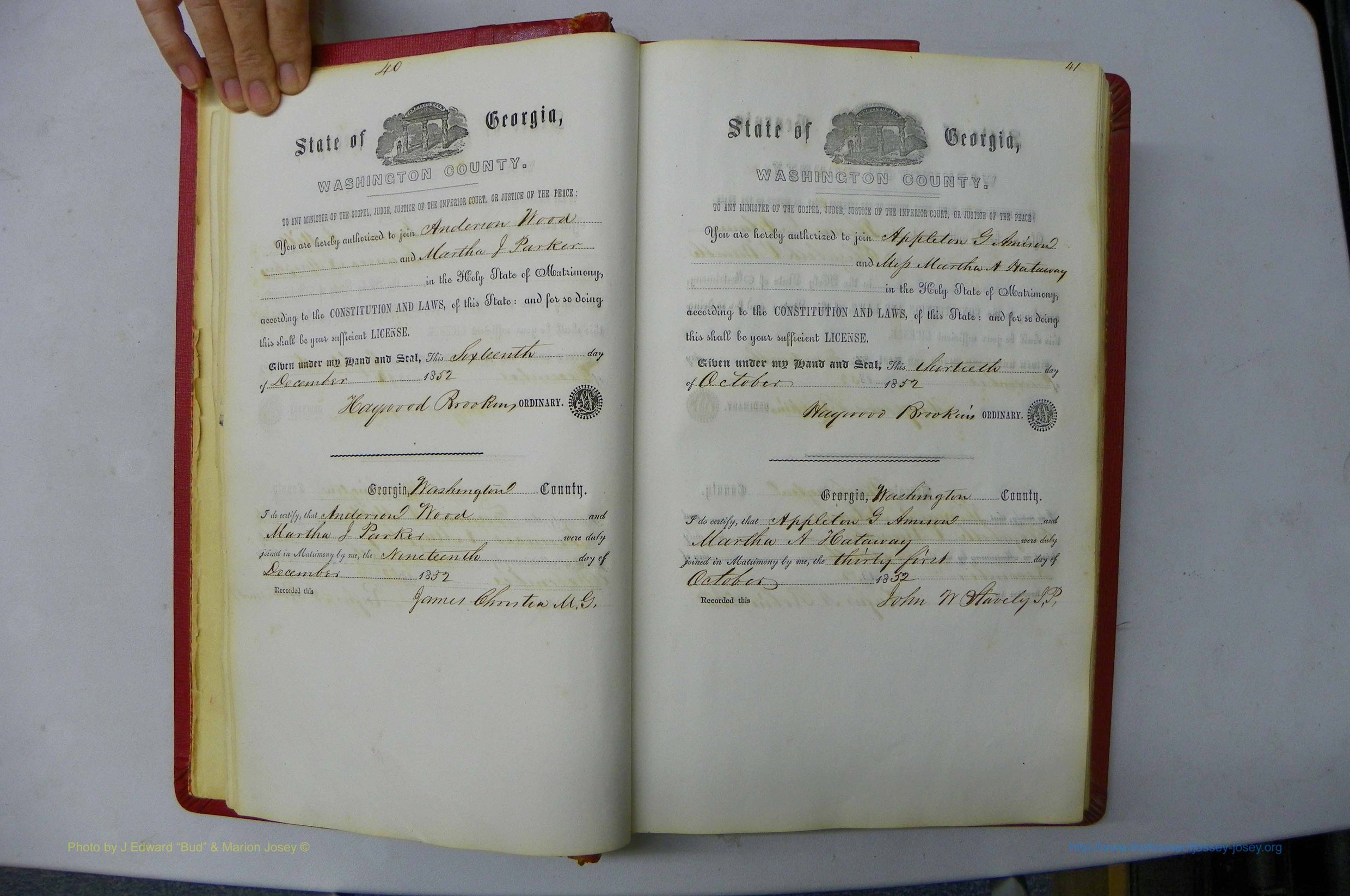 Was GA, Marriages Book B, 1852 - 1860, P 040-041.JPG