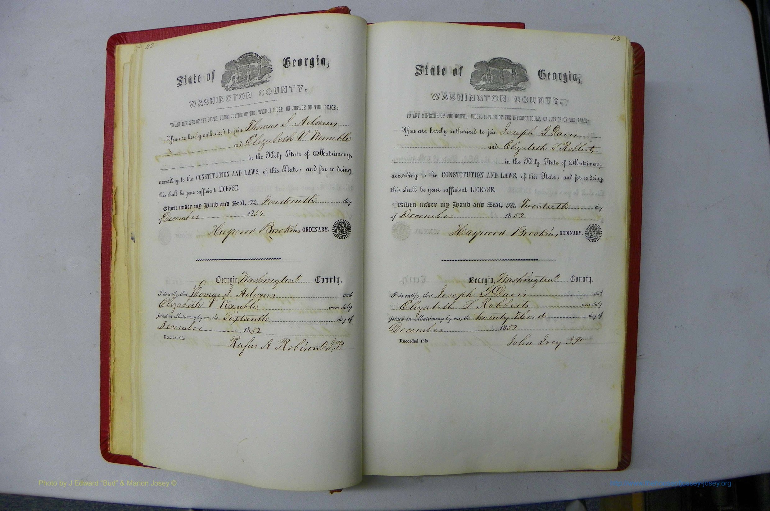 Was GA, Marriages Book B, 1852 - 1860, P 042-043.JPG
