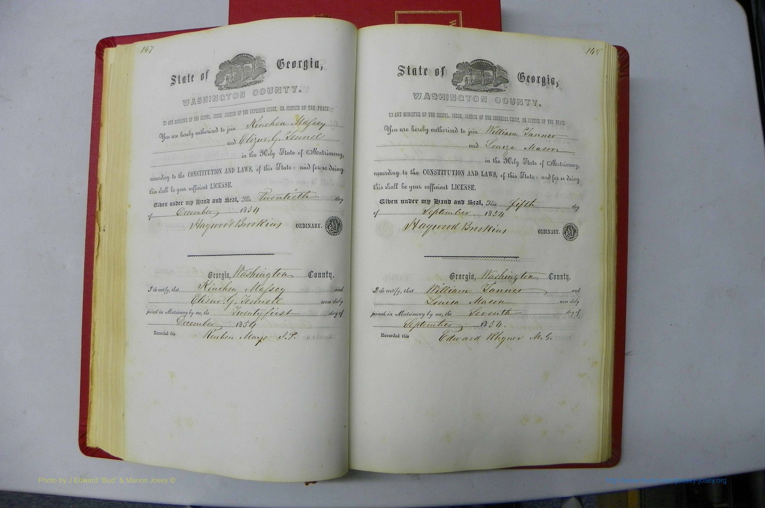 Was GA, Marriages Book B, 1852 - 1860, P 147-148.JPG