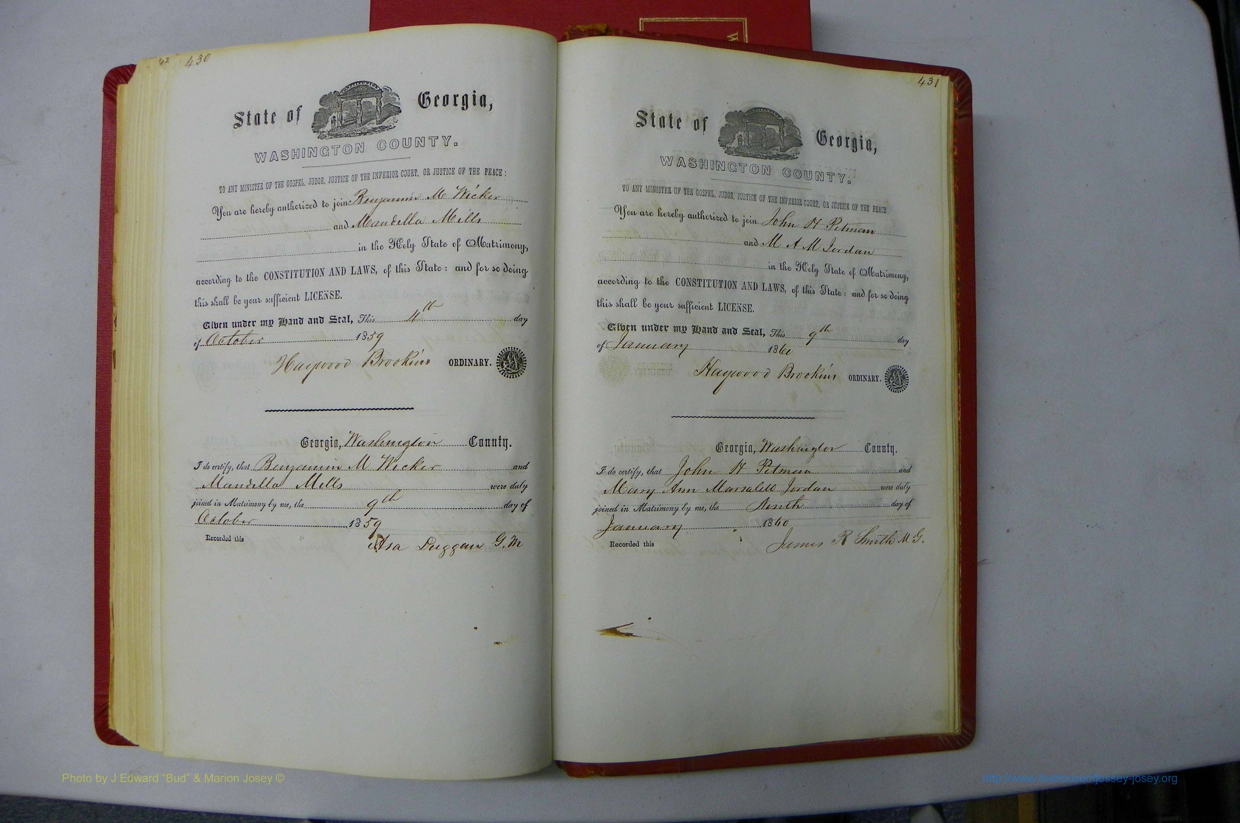 Was GA, Marriages Book B, 1852 - 1860, P 430-431.JPG