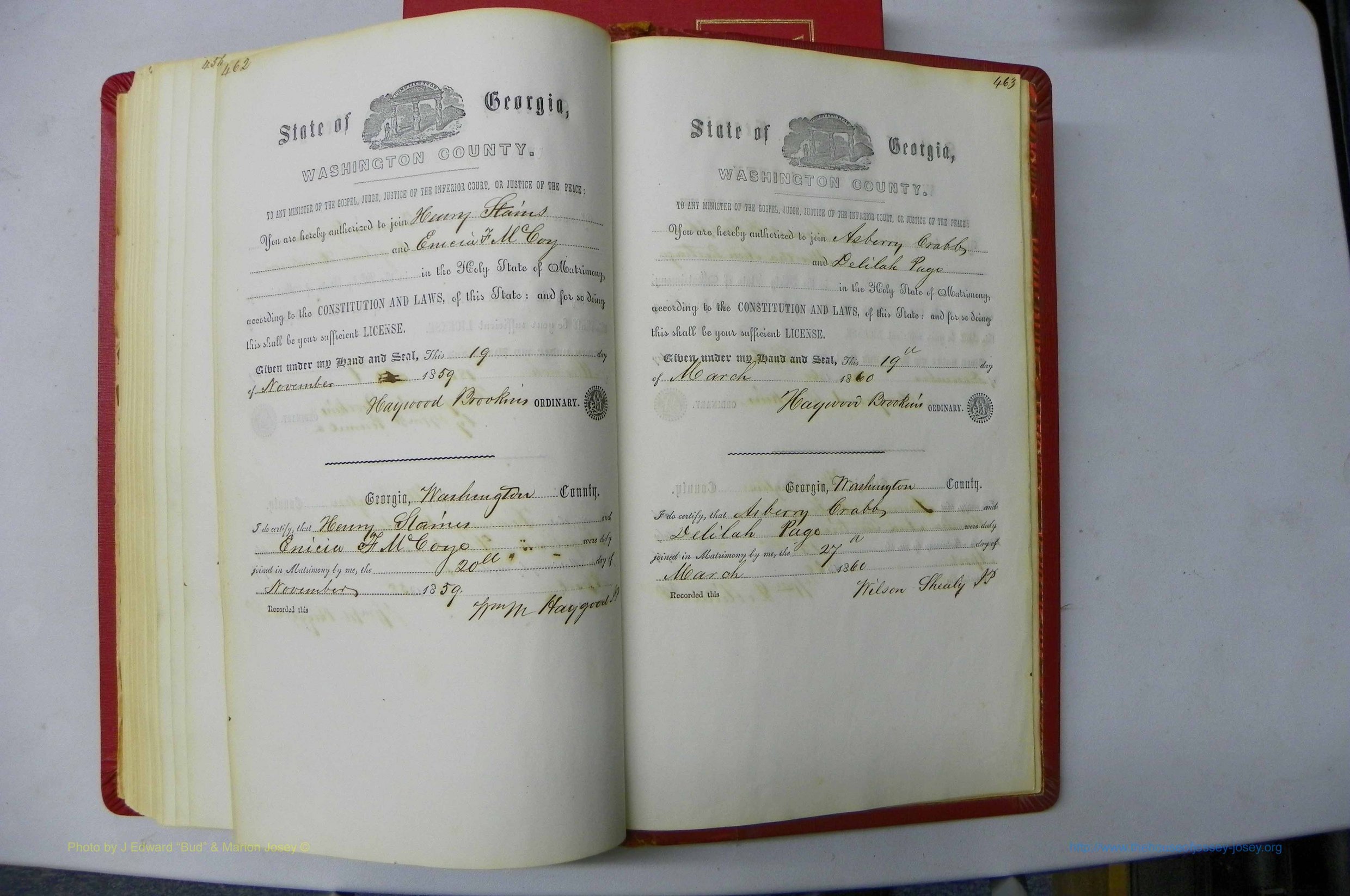 Was GA, Marriages Book B, 1852 - 1860, P 462-463.JPG
