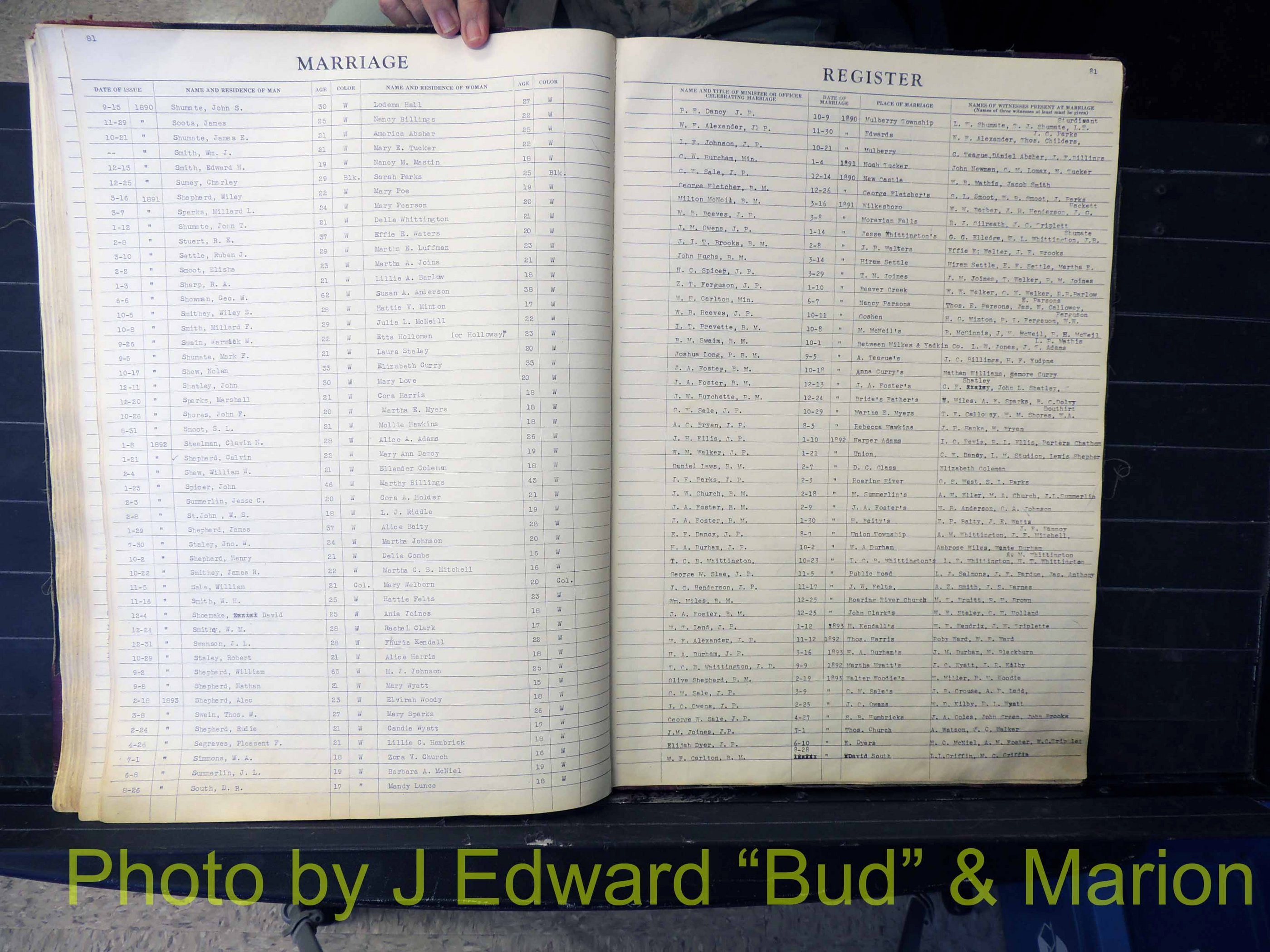 Wilkes Co, NC, Marriage Book 1, 1870-1940 (182).JPG
