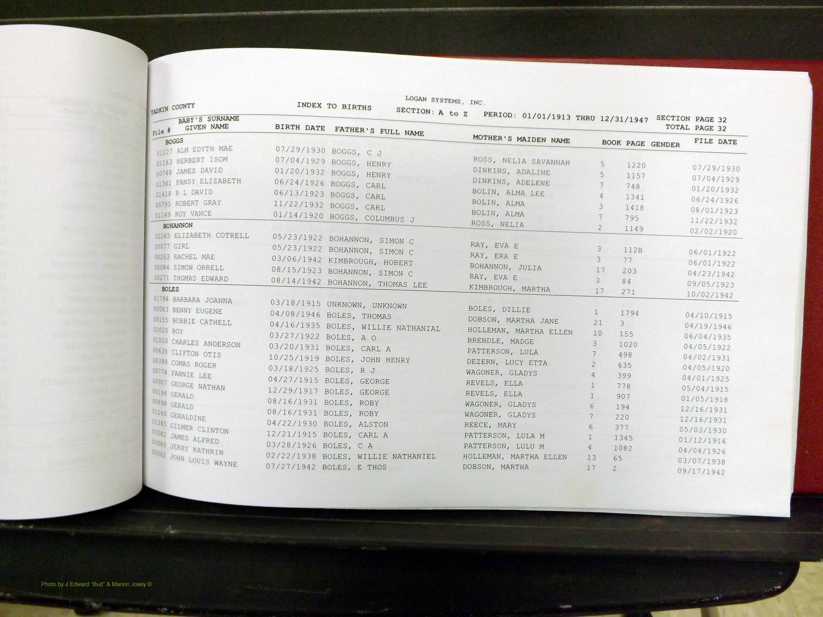 Yadkin Co, NC, Births, A-M, 1913-1947 (133).JPG
