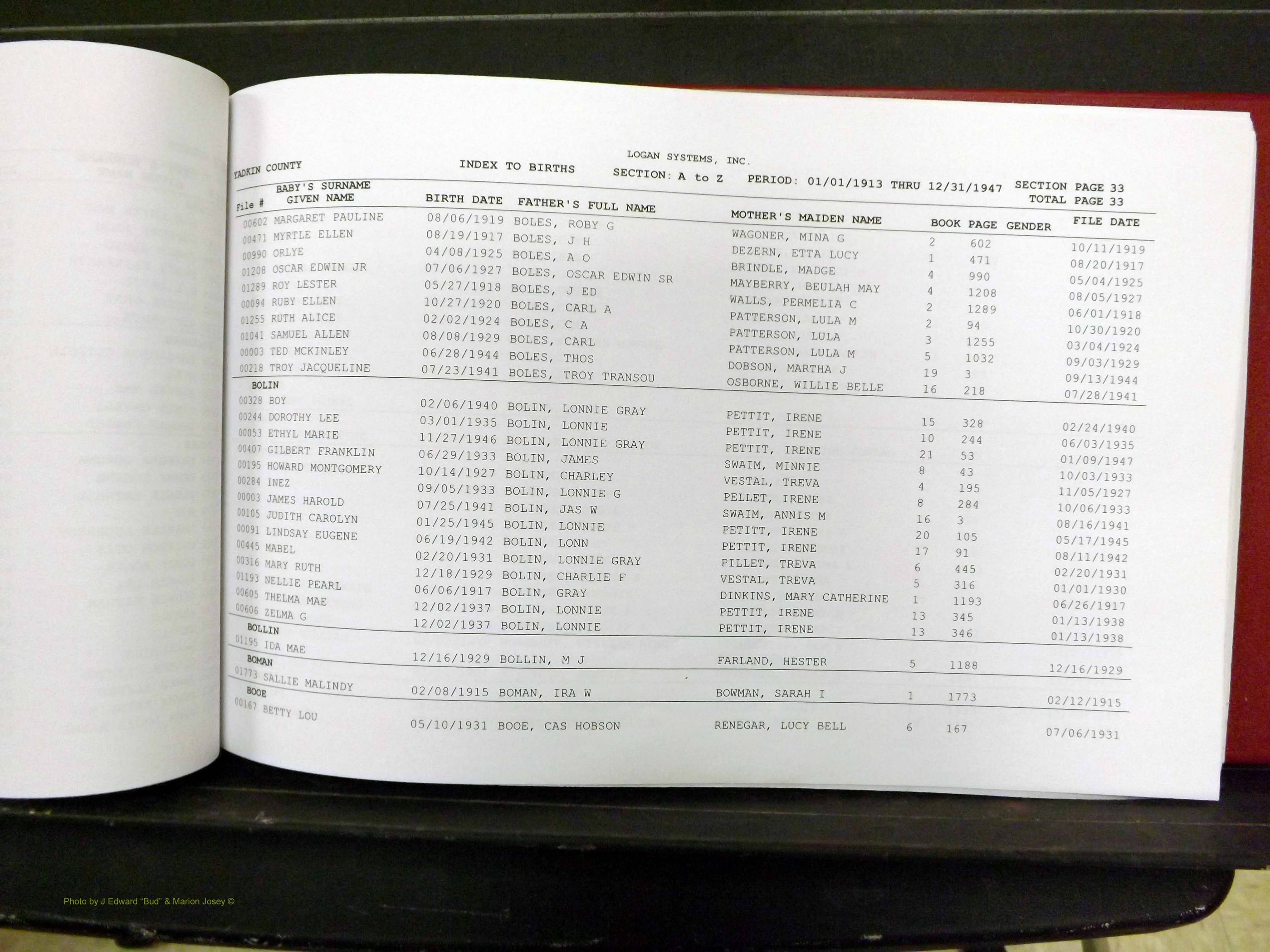 Yadkin Co, NC, Births, A-M, 1913-1947 (134).JPG