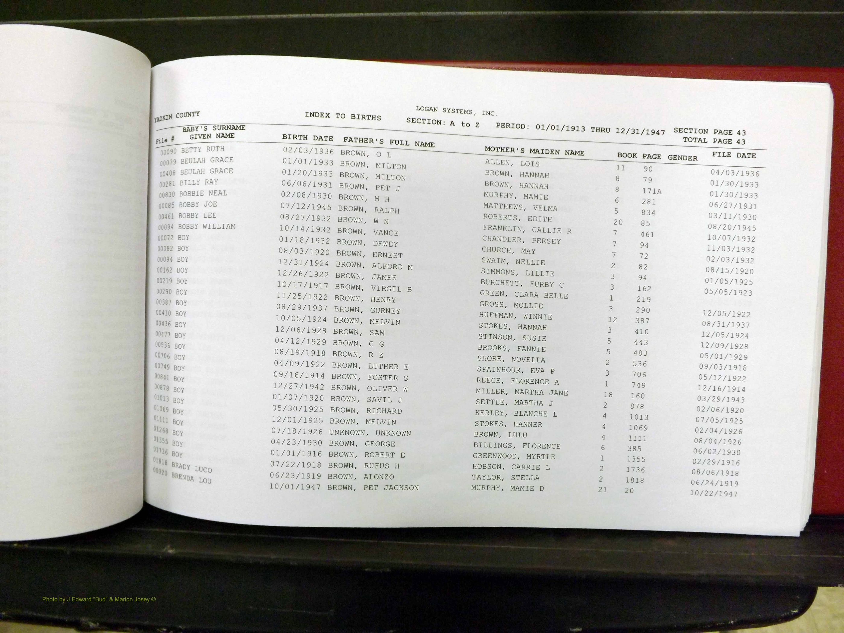 Yadkin Co, NC, Births, A-M, 1913-1947 (144).JPG