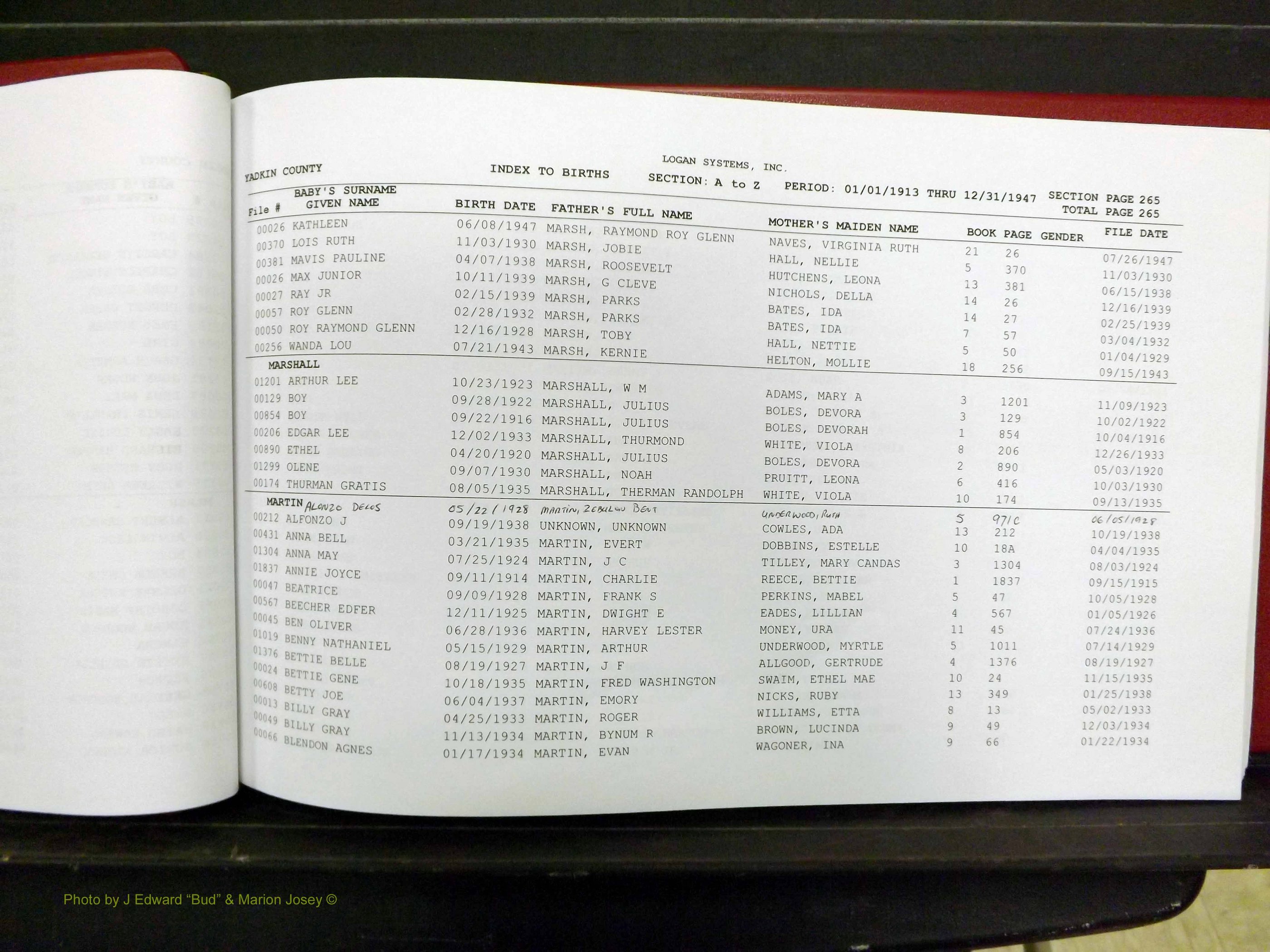 Yadkin Co, NC, Births, M-Z, 1913-1947 (105).JPG