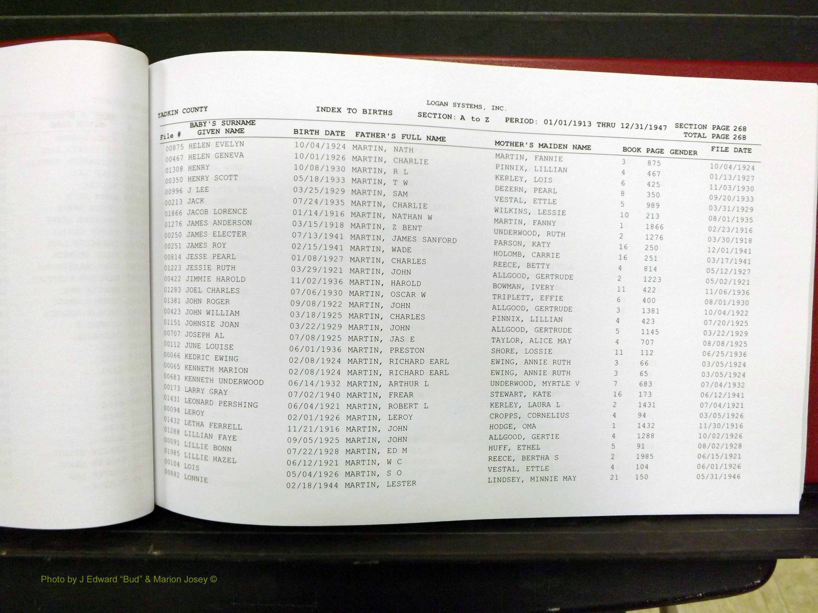 Yadkin Co, NC, Births, M-Z, 1913-1947 (108).JPG