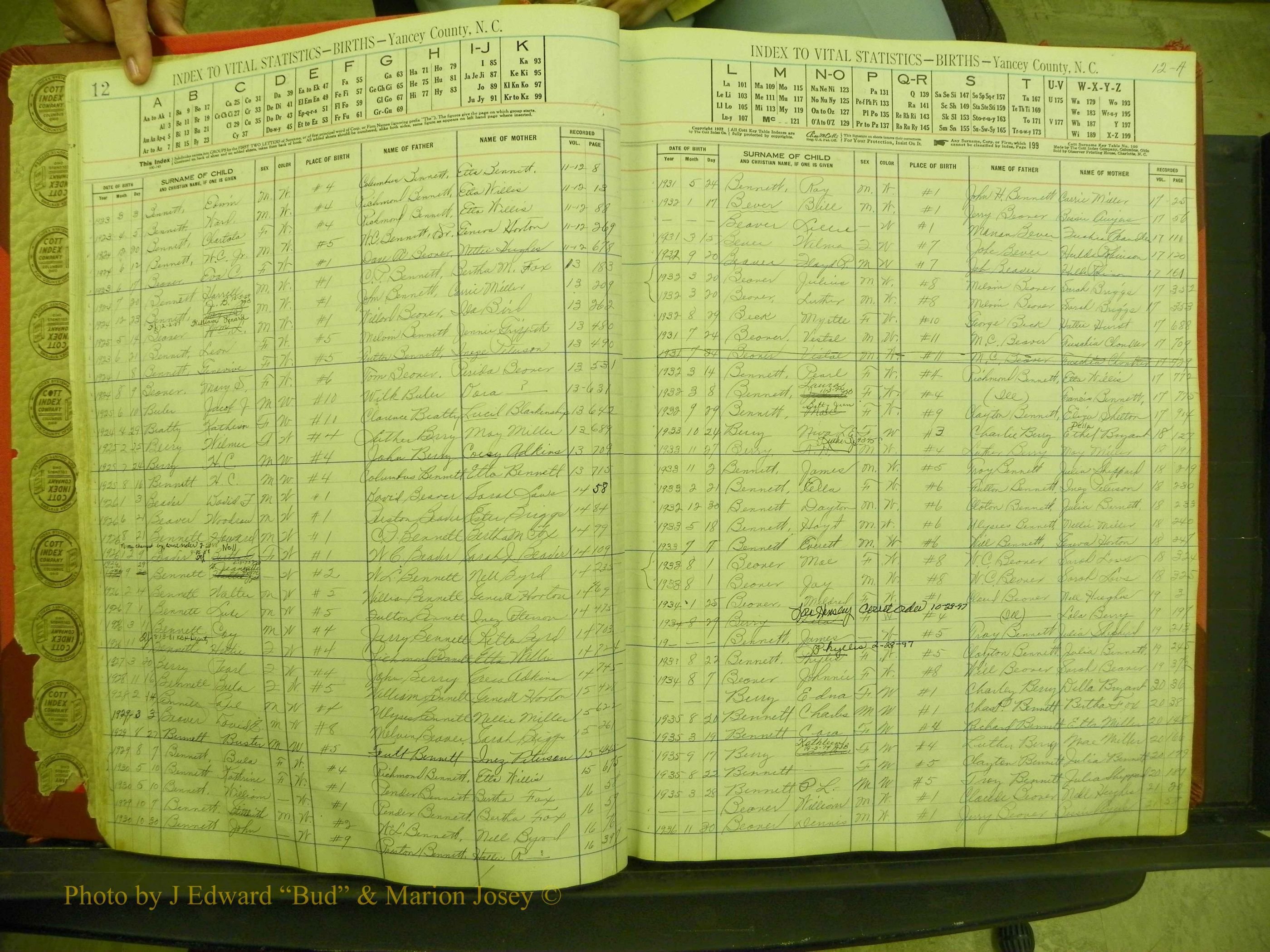 Yancey Births, 1913-1939, Index B, 12-12a.JPG