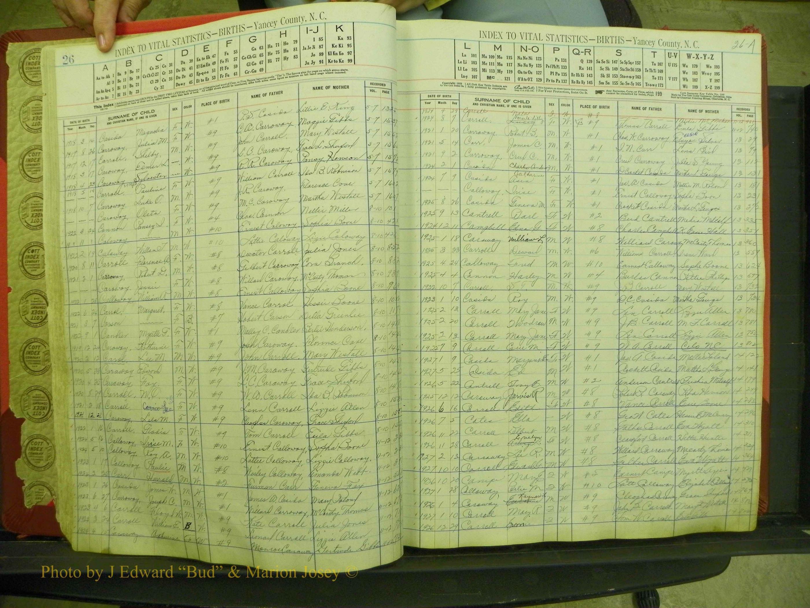 Yancey Births, 1913-1939, Index C, 26-26a.JPG