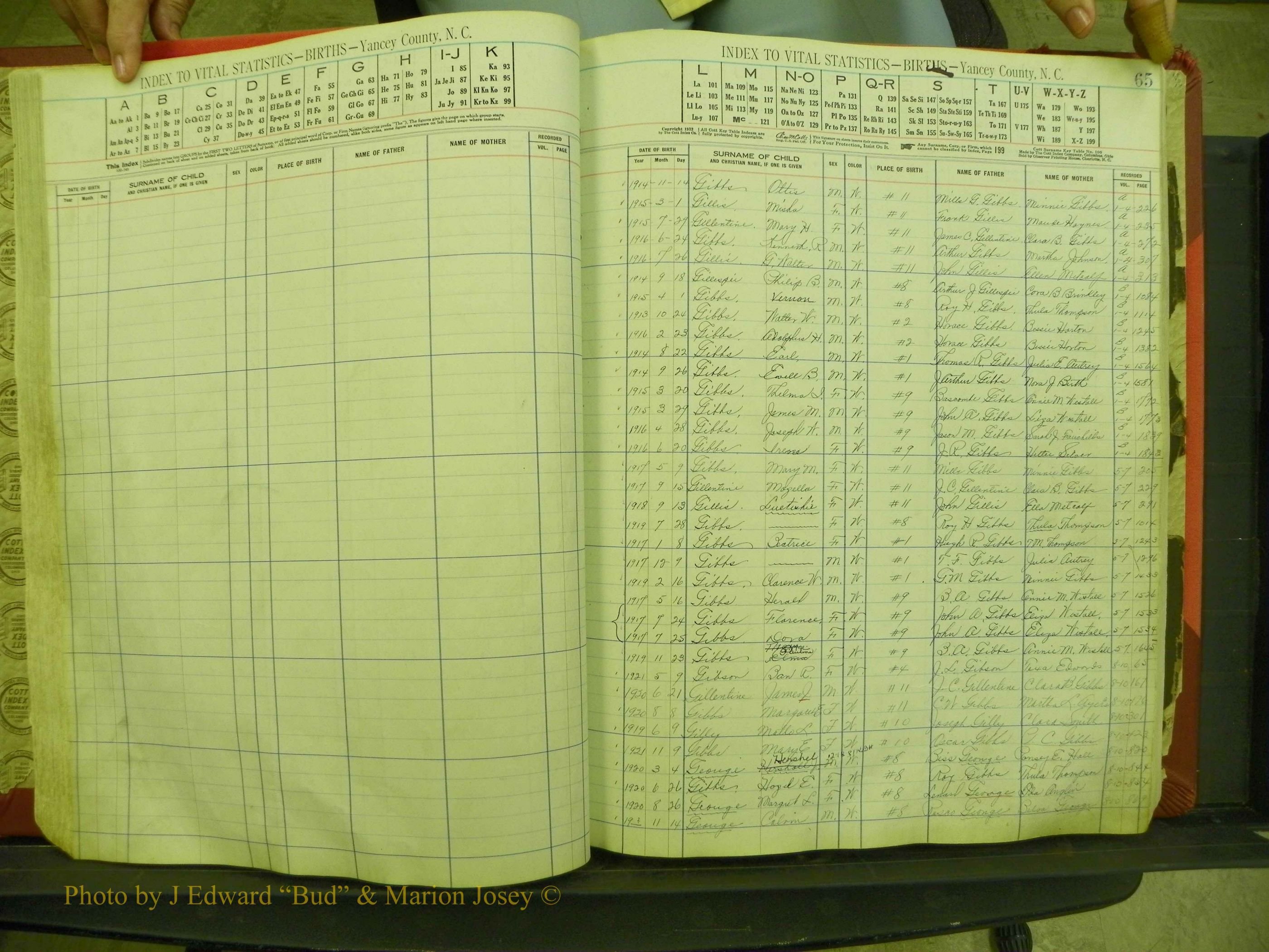 Yancey Births, 1913-1939, Index G, 65.JPG