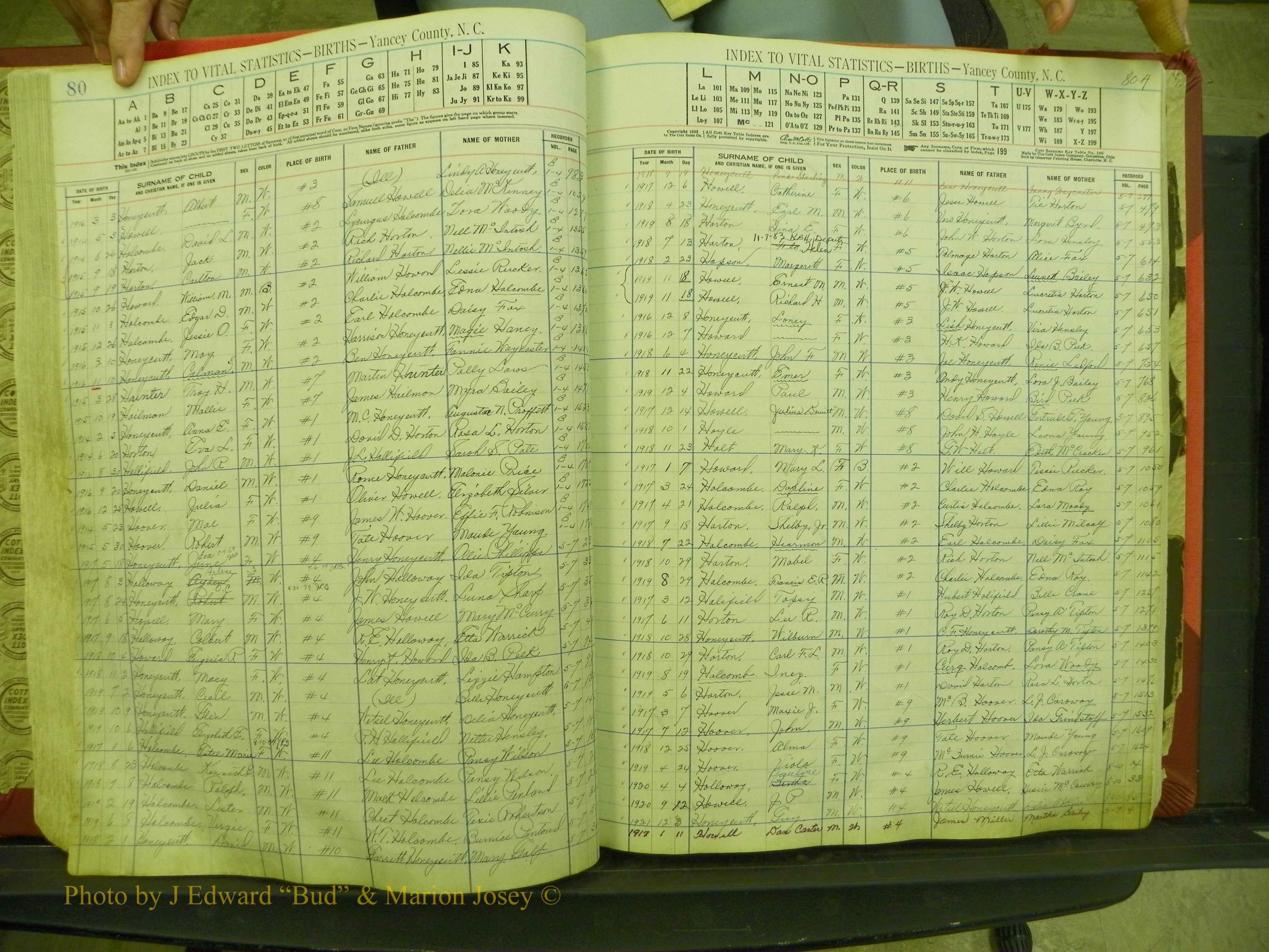 Yancey Births, 1913-1939, Index H, 80-80a.JPG